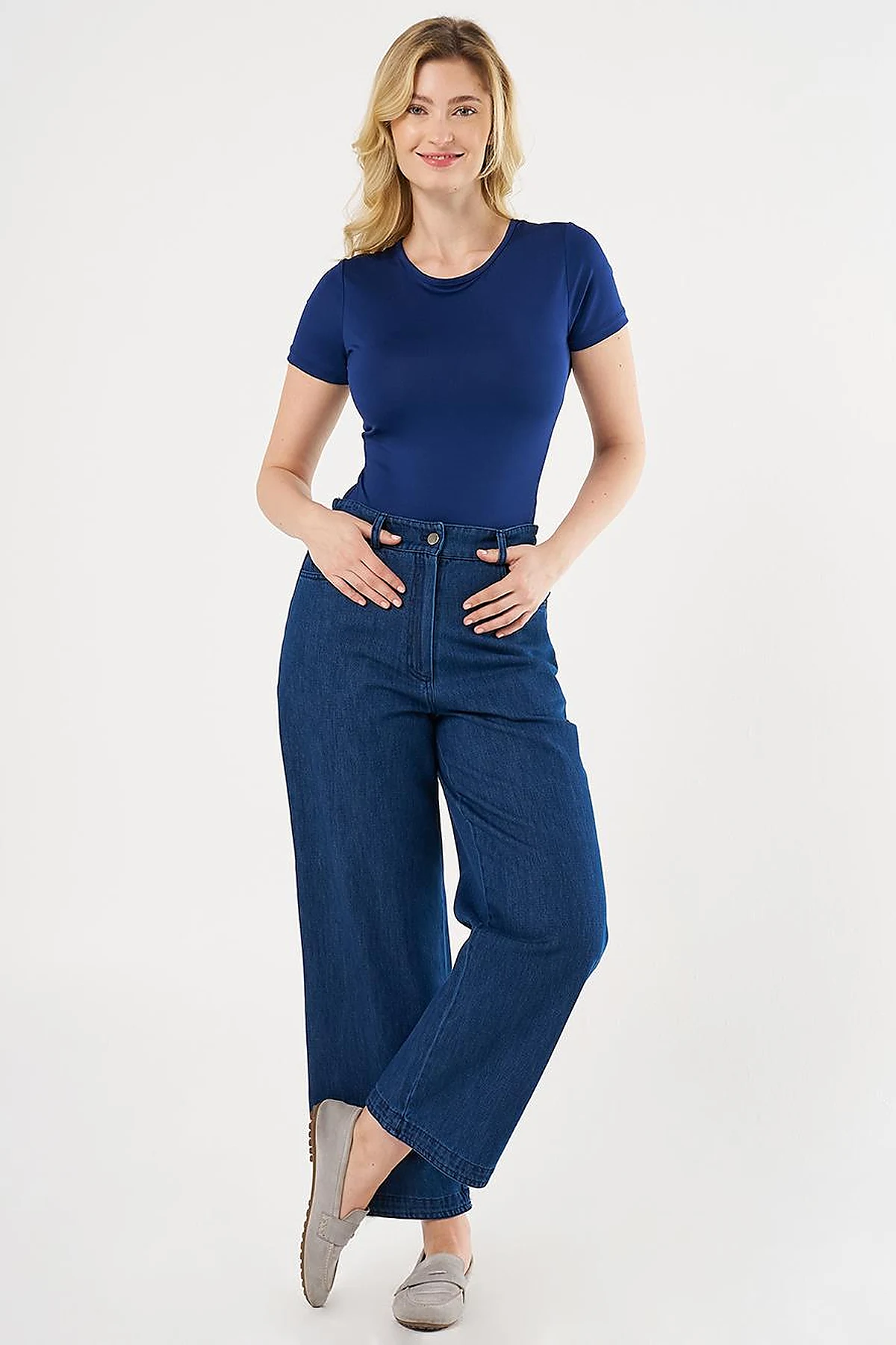 High-Waisted Denim Pants Navy