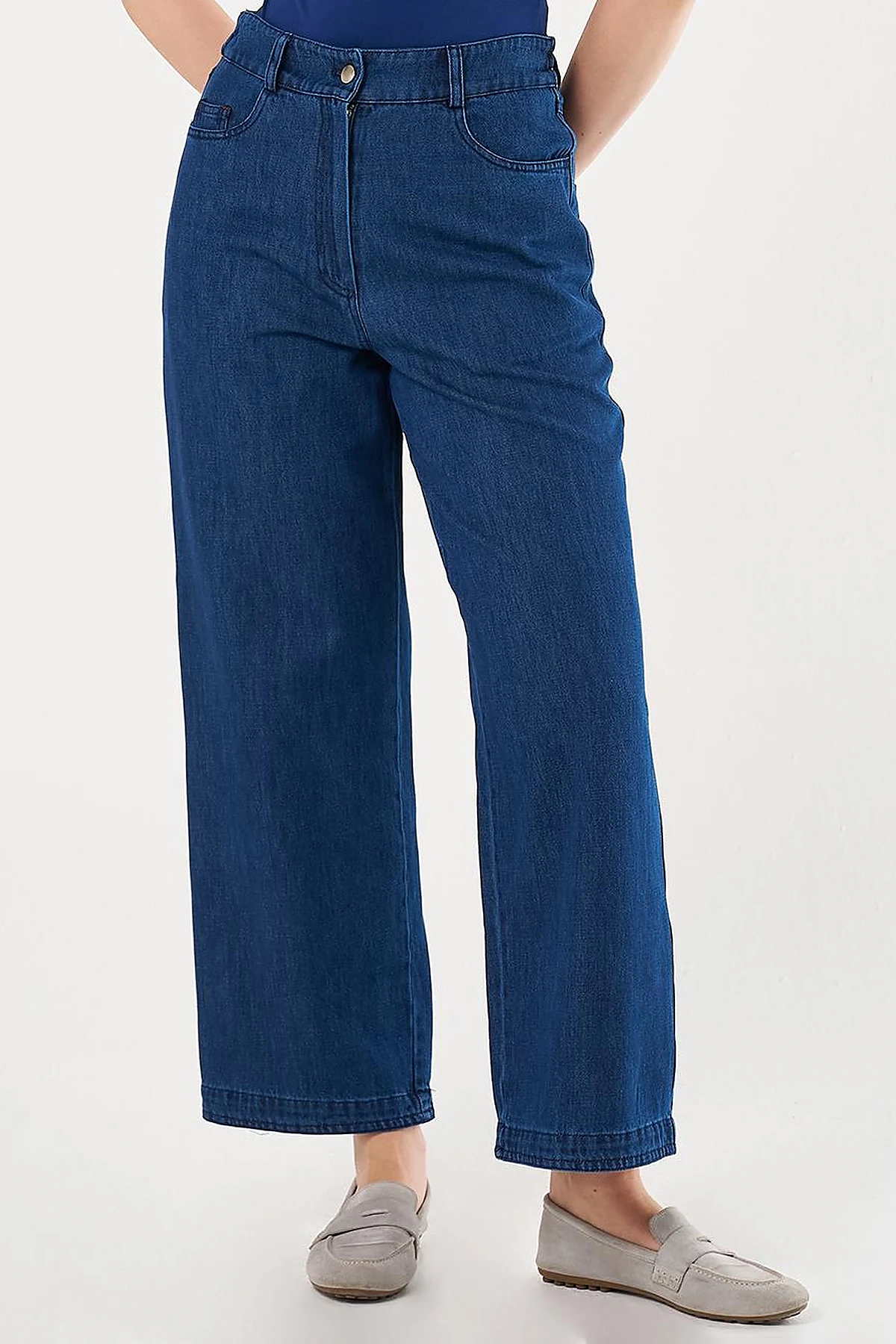 High-Waisted Denim Pants Navy