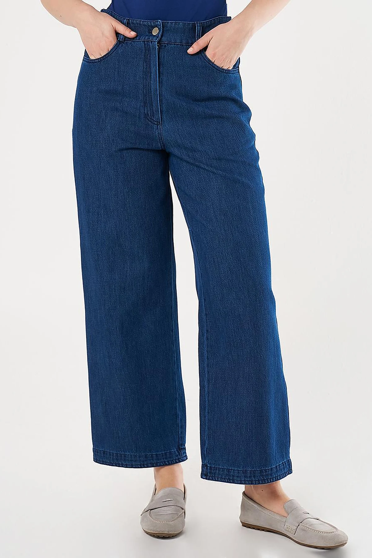 High-Waisted Denim Pants Navy