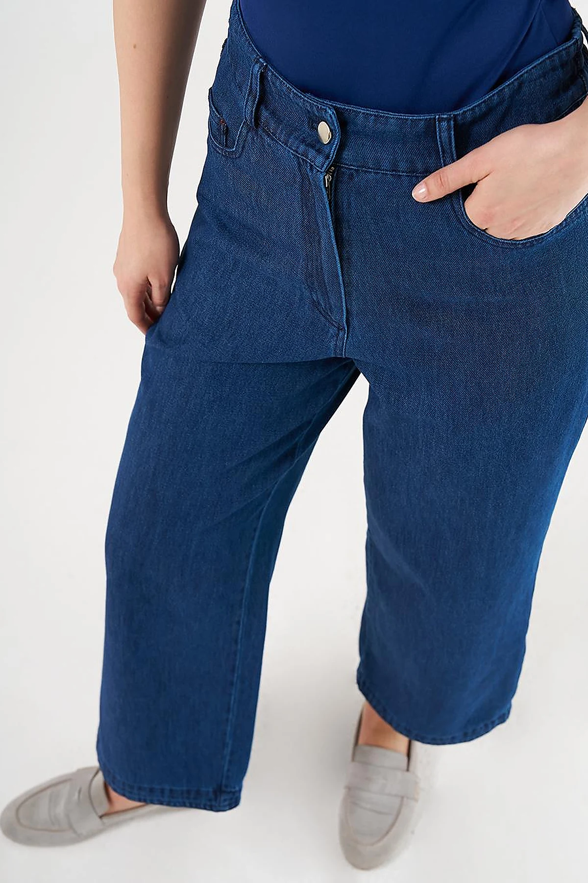 High-Waisted Denim Pants Navy