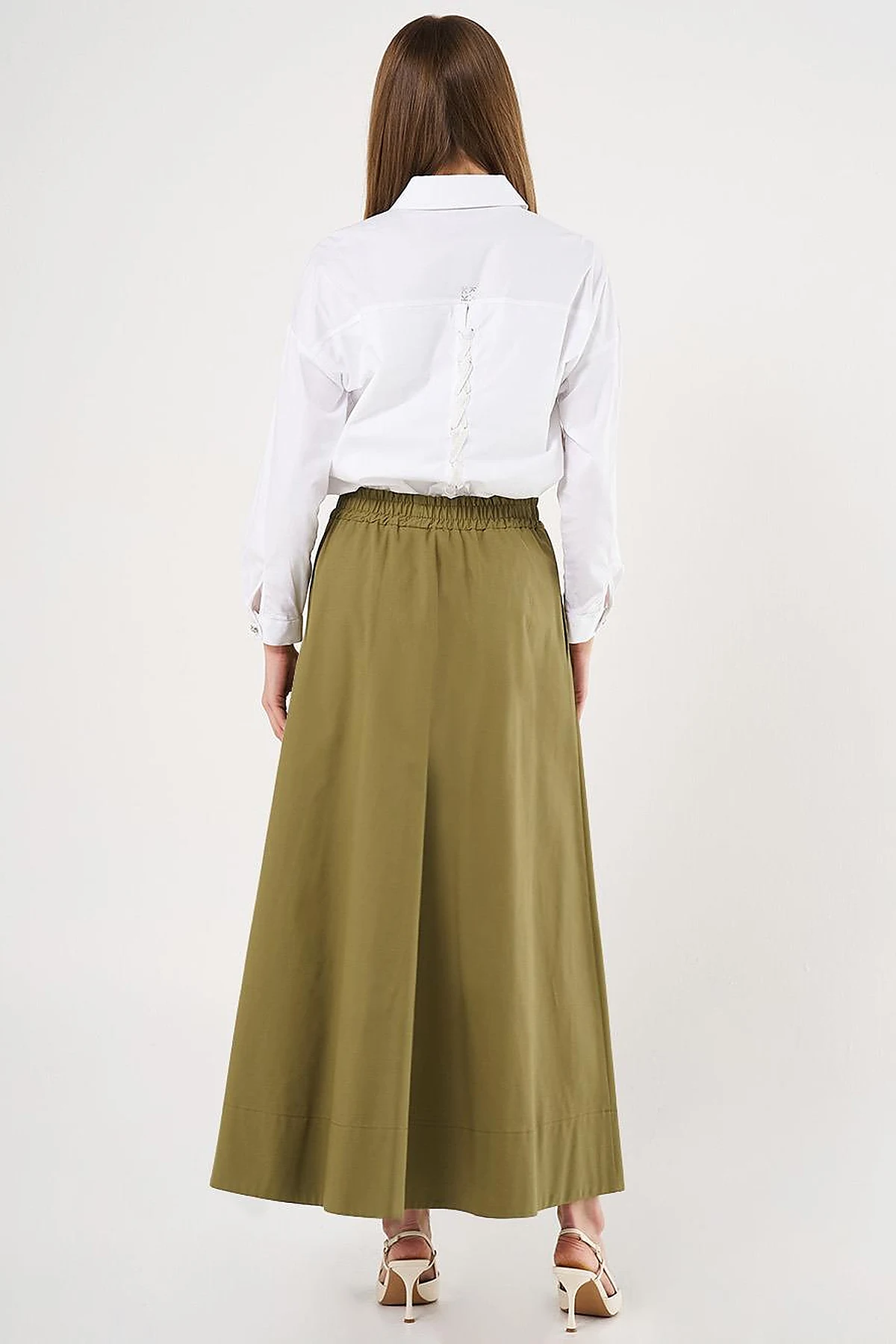 Pocket Detail Flared Skirt Khaki