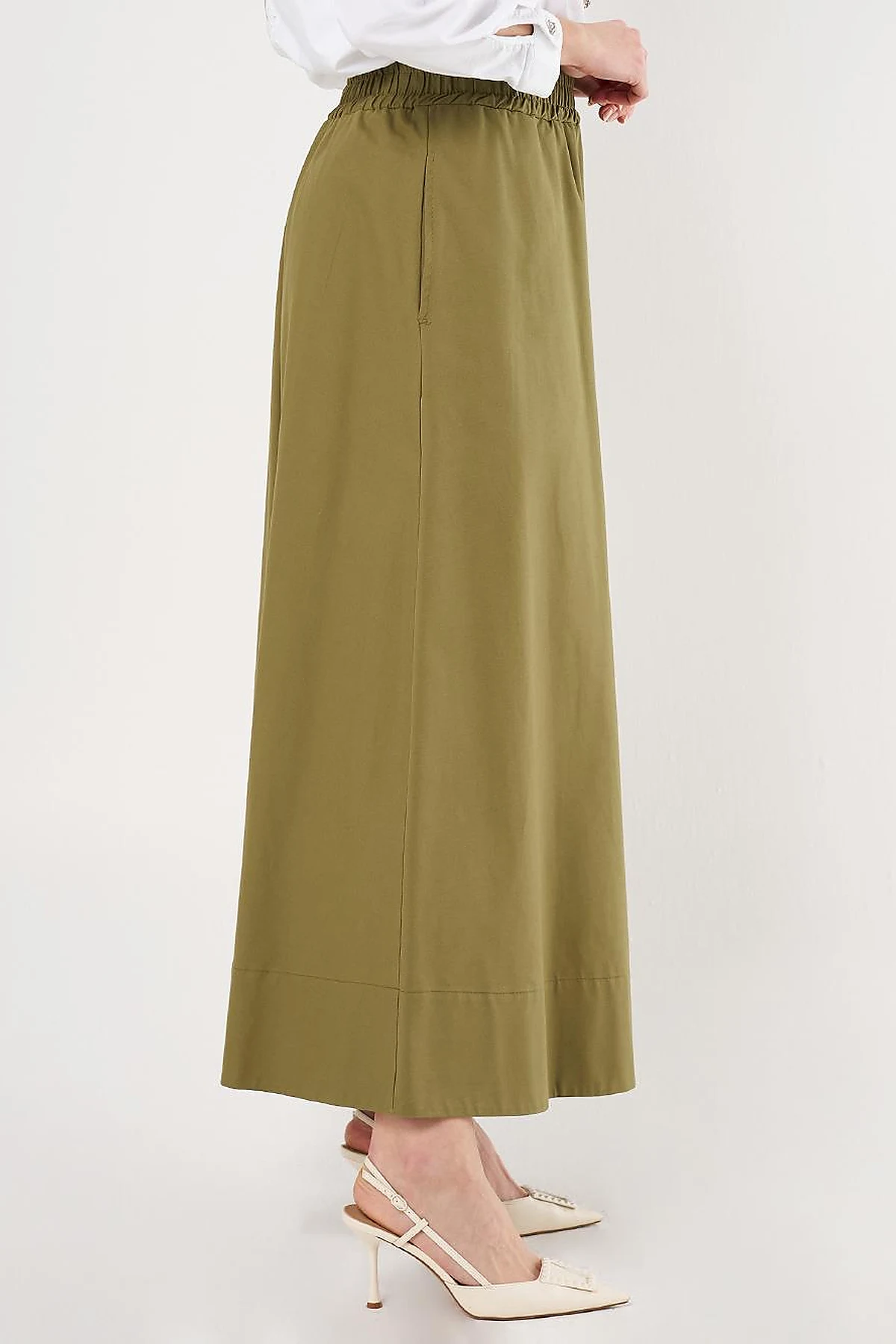 Pocket Detail Flared Skirt Khaki