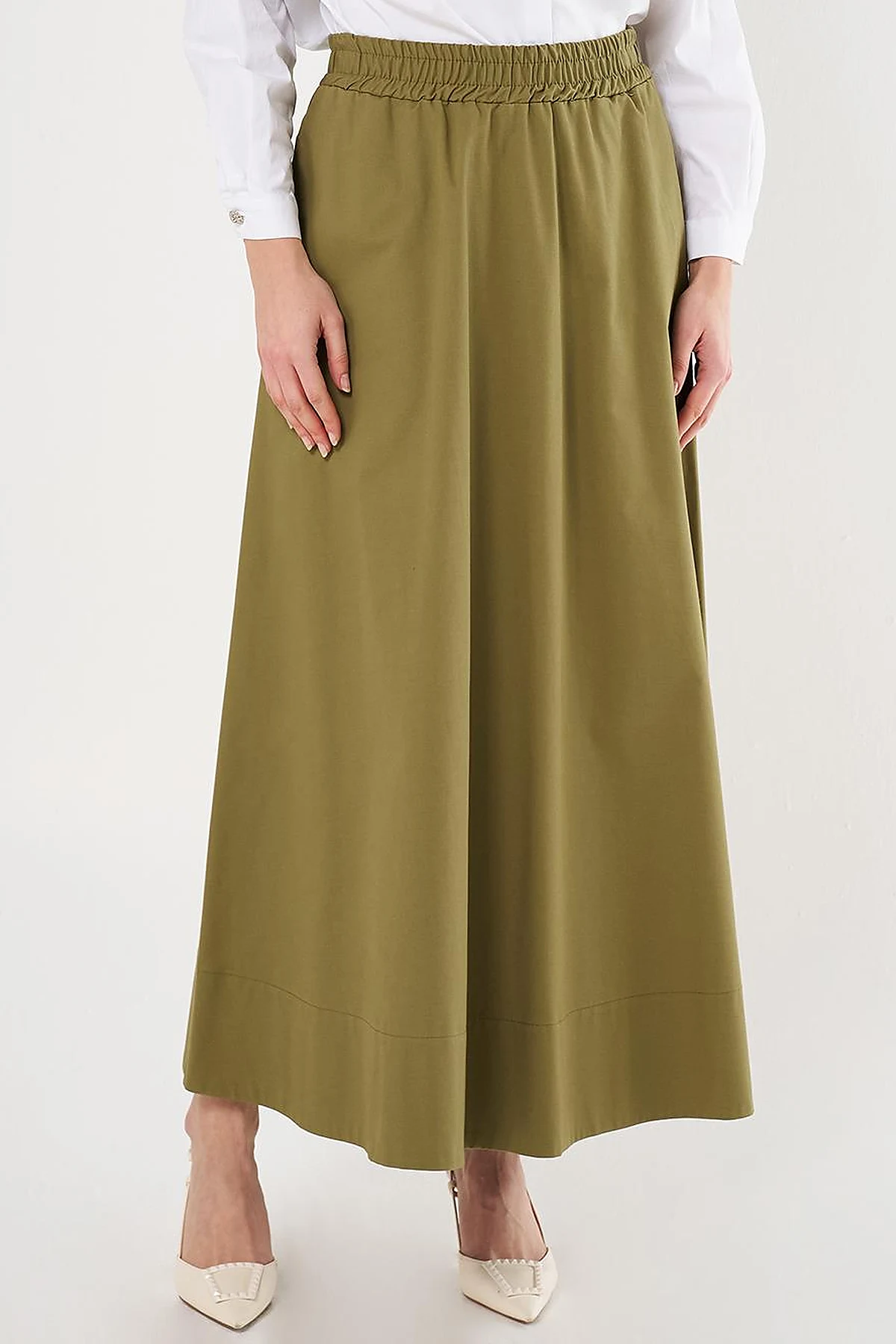 Pocket Detail Flared Skirt Khaki