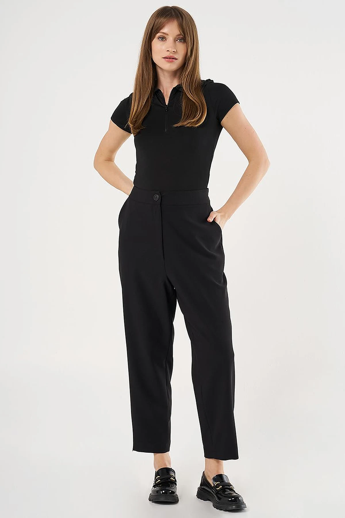 Elasticated Tapered Pants Black
