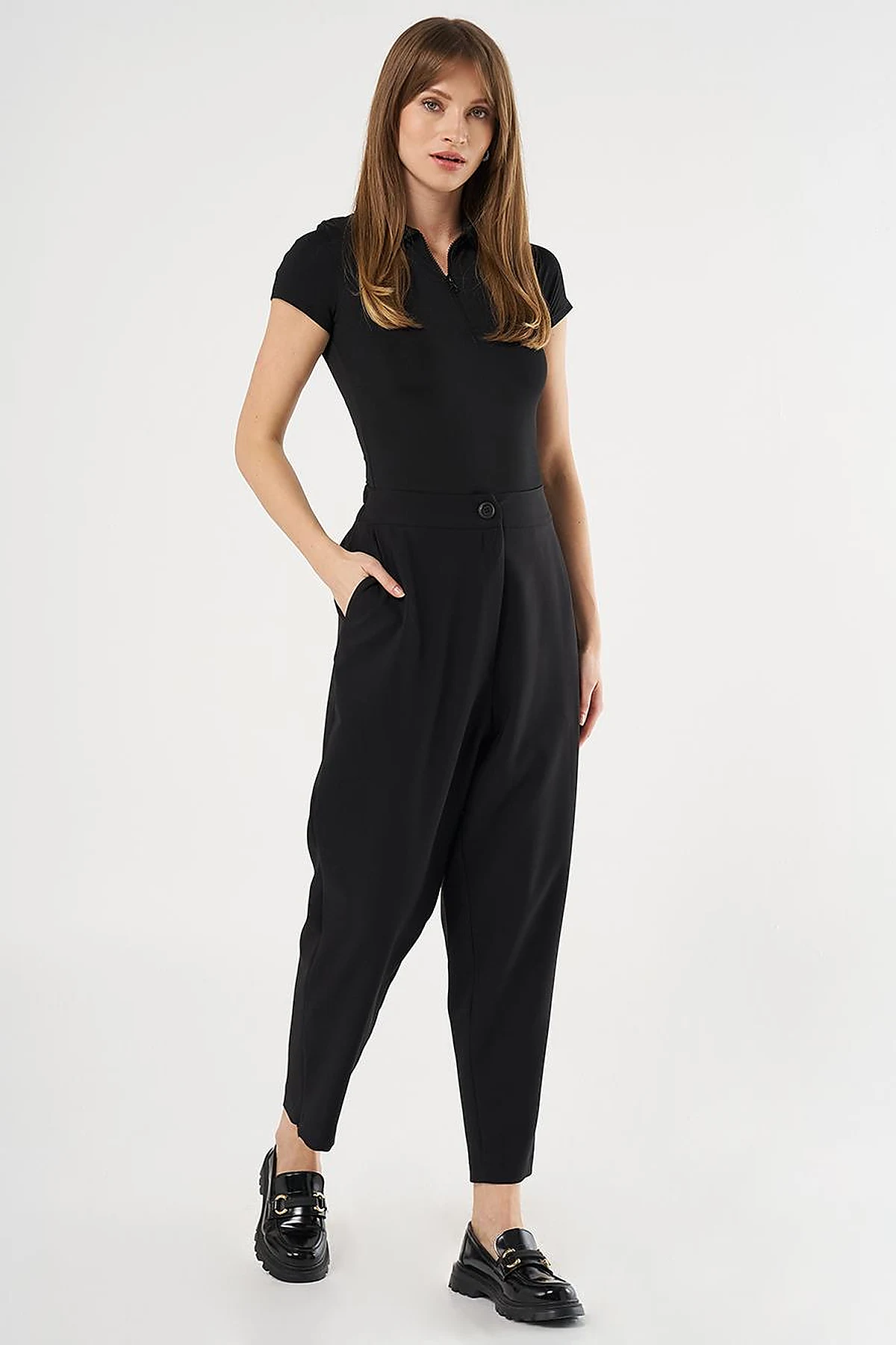 Elasticated Tapered Pants Black