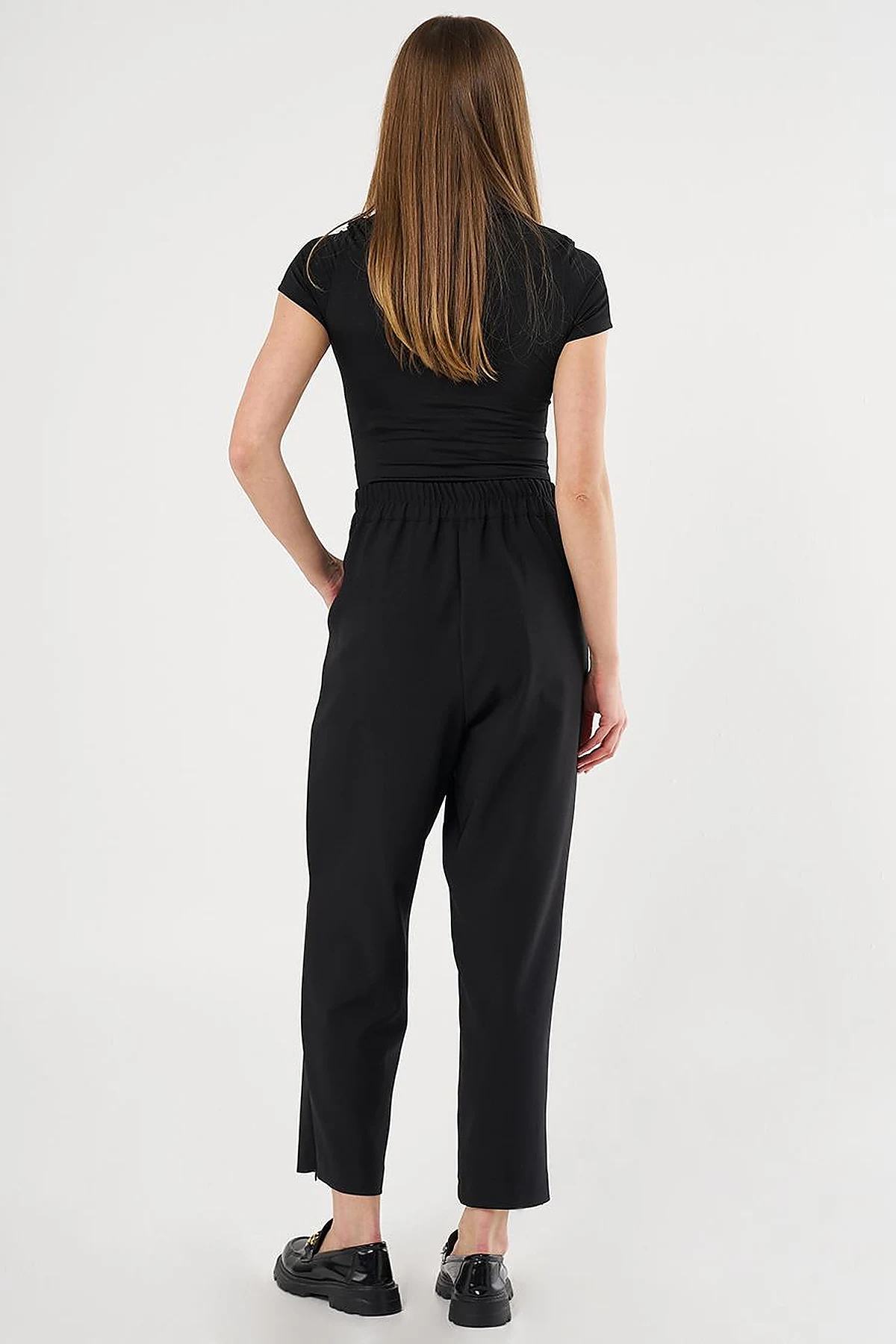 Elasticated Tapered Pants Black
