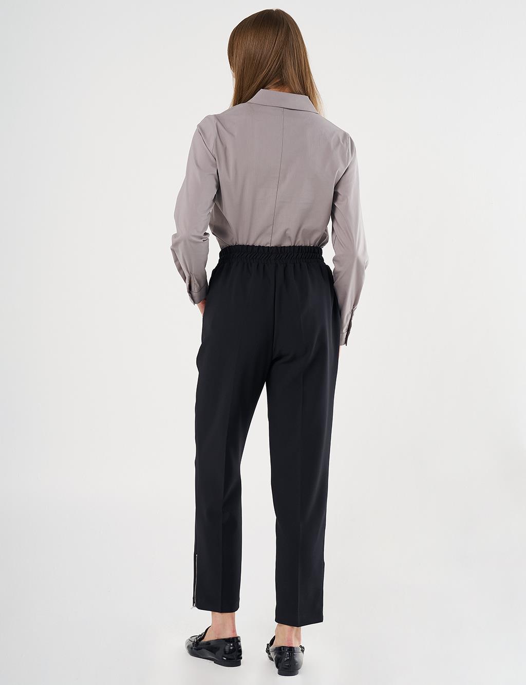 Wide Pocket Topstitched Pants in Black