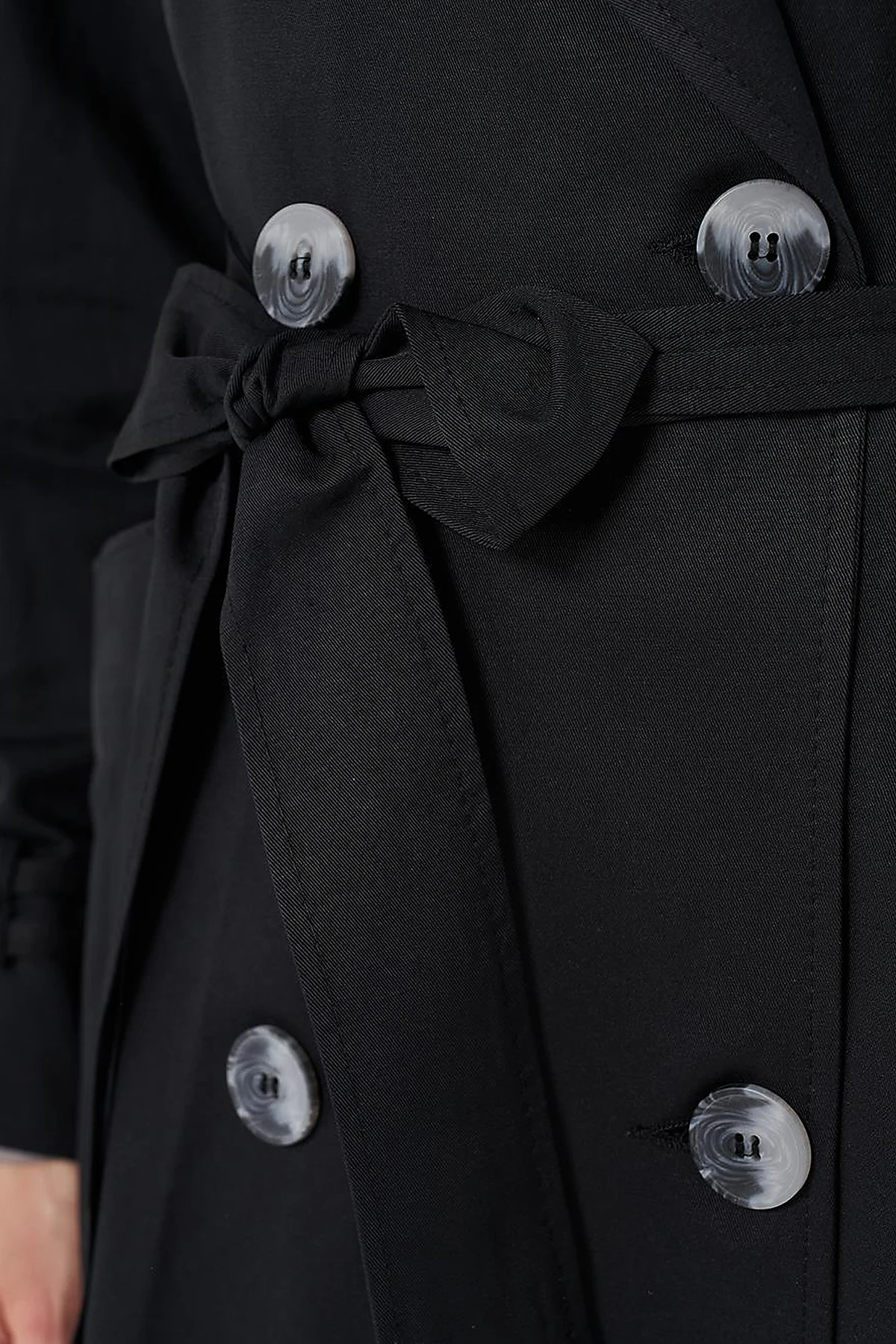 Buttoned Double-Breasted Trench Coat Black