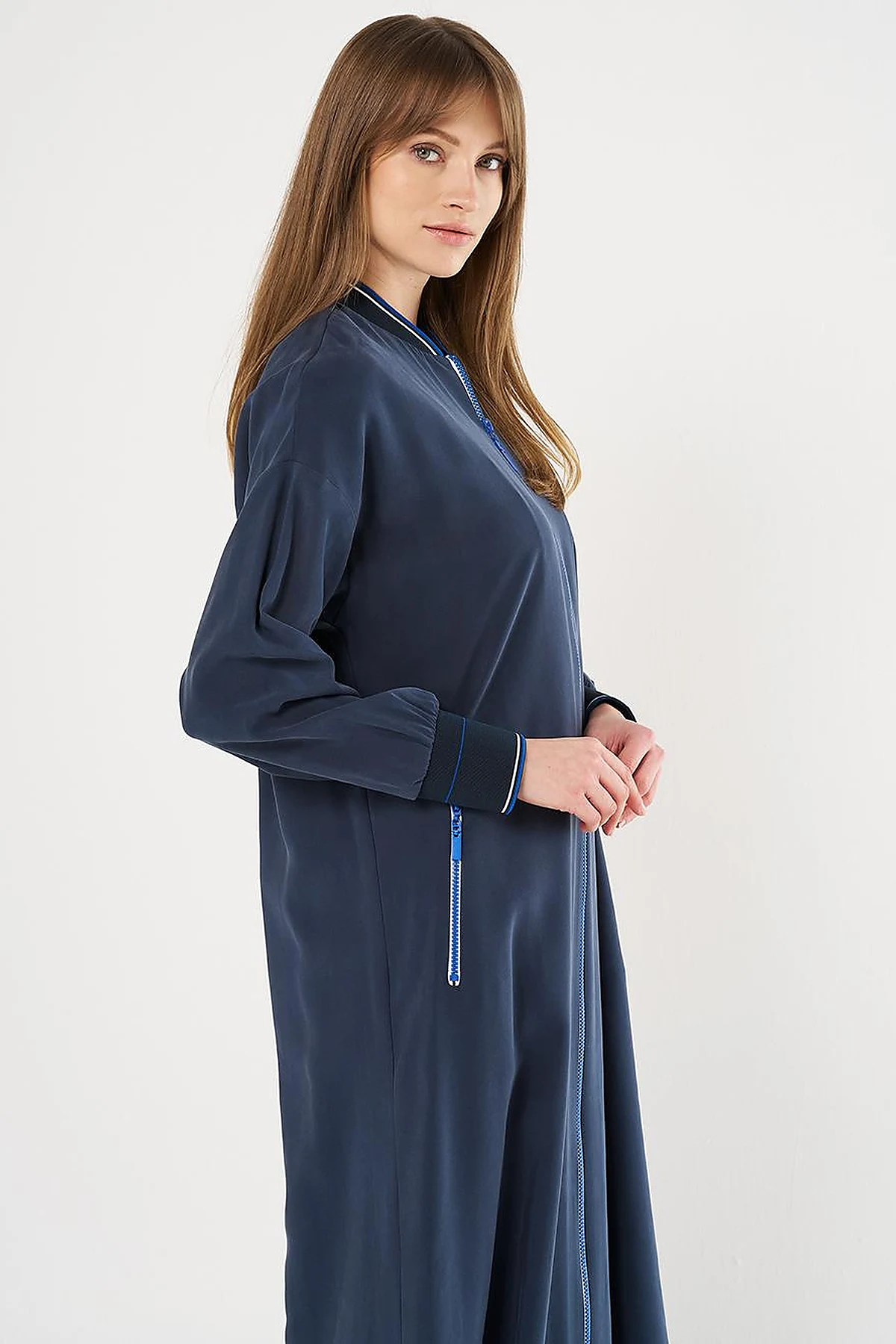 Zippered Rayon Cover-Up Dark Navy