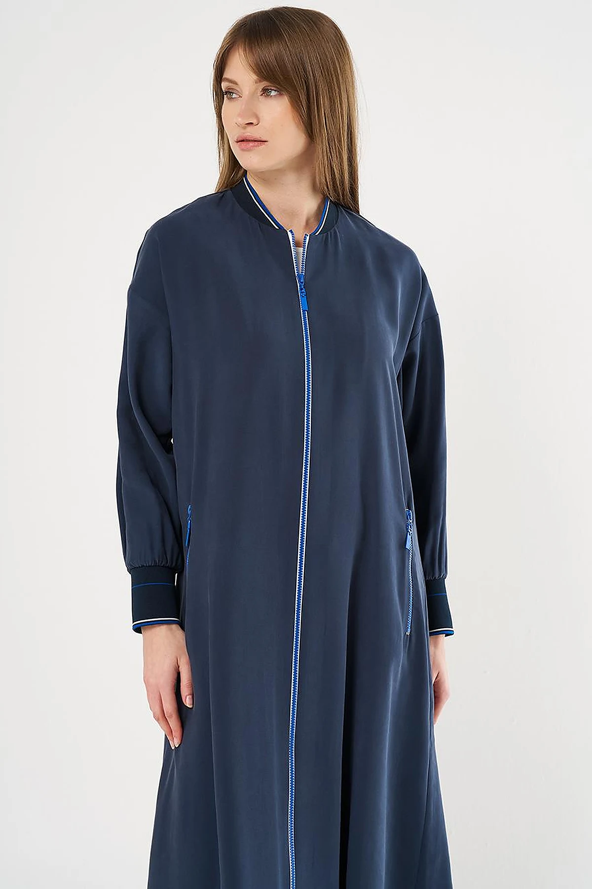 Zippered Rayon Cover-Up Dark Navy