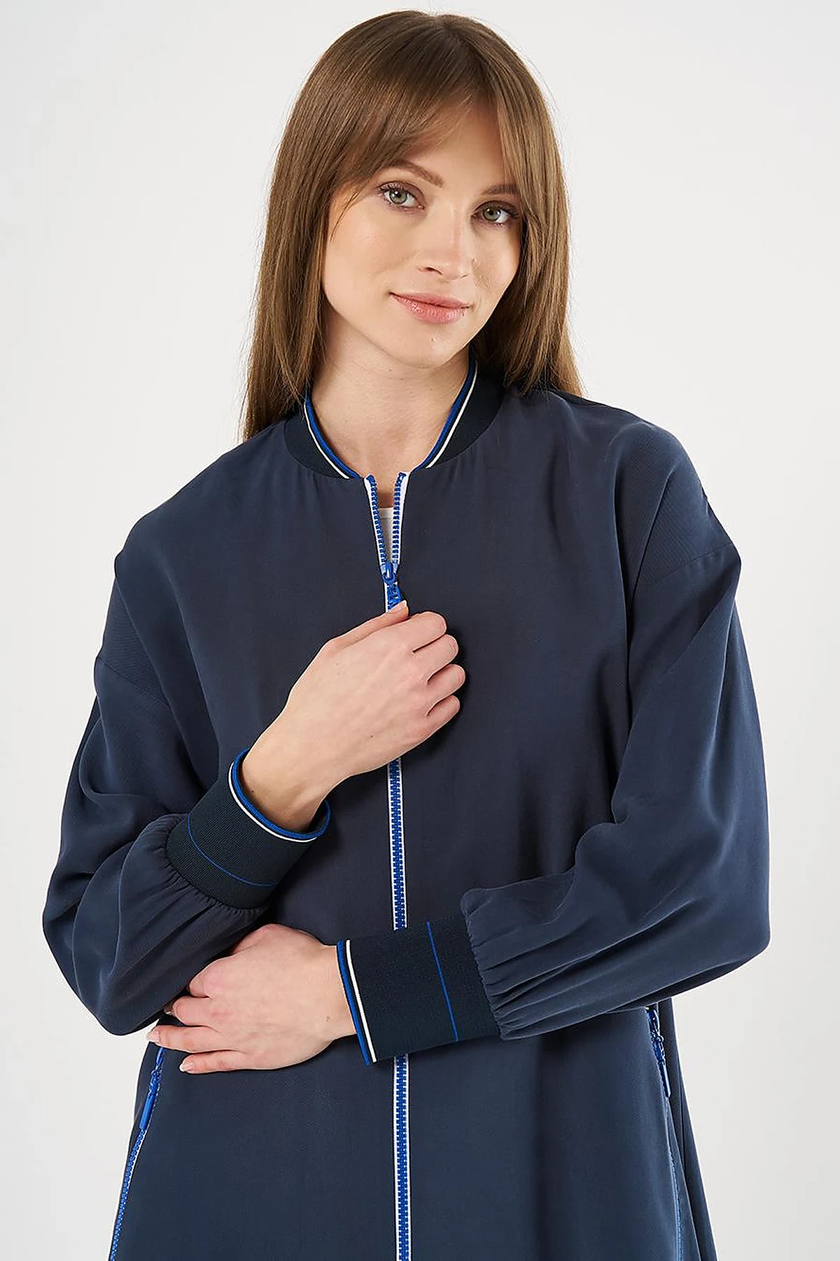 Zippered Rayon Cover-Up Dark Navy