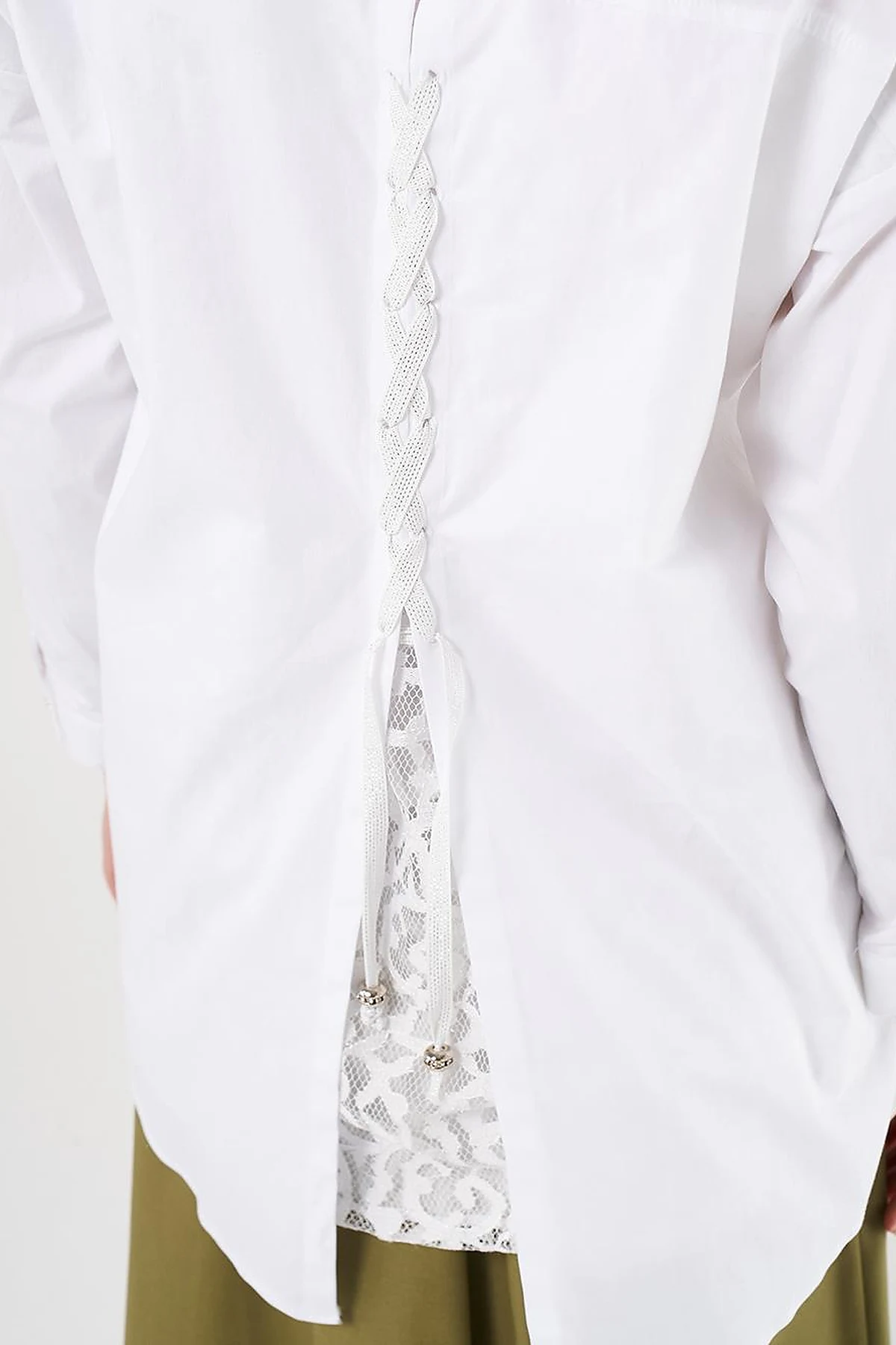 Lace-Up Back Cotton Tunic in Optic White