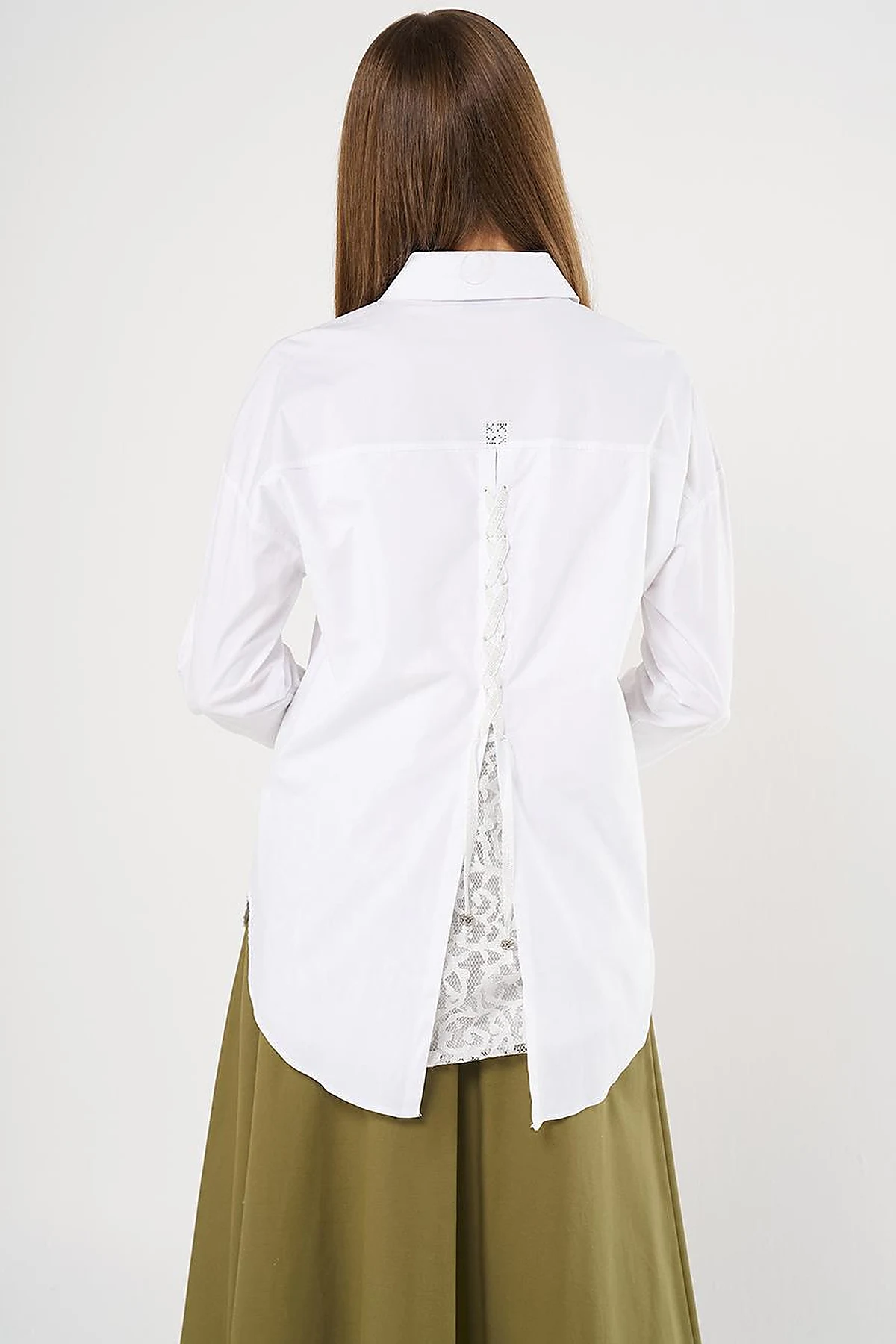 Lace-Up Back Cotton Tunic in Optic White