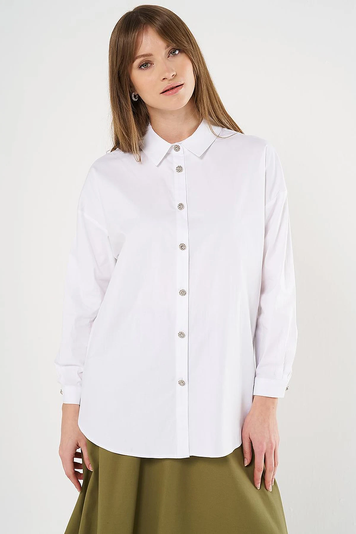 Lace-Up Back Cotton Tunic in Optic White