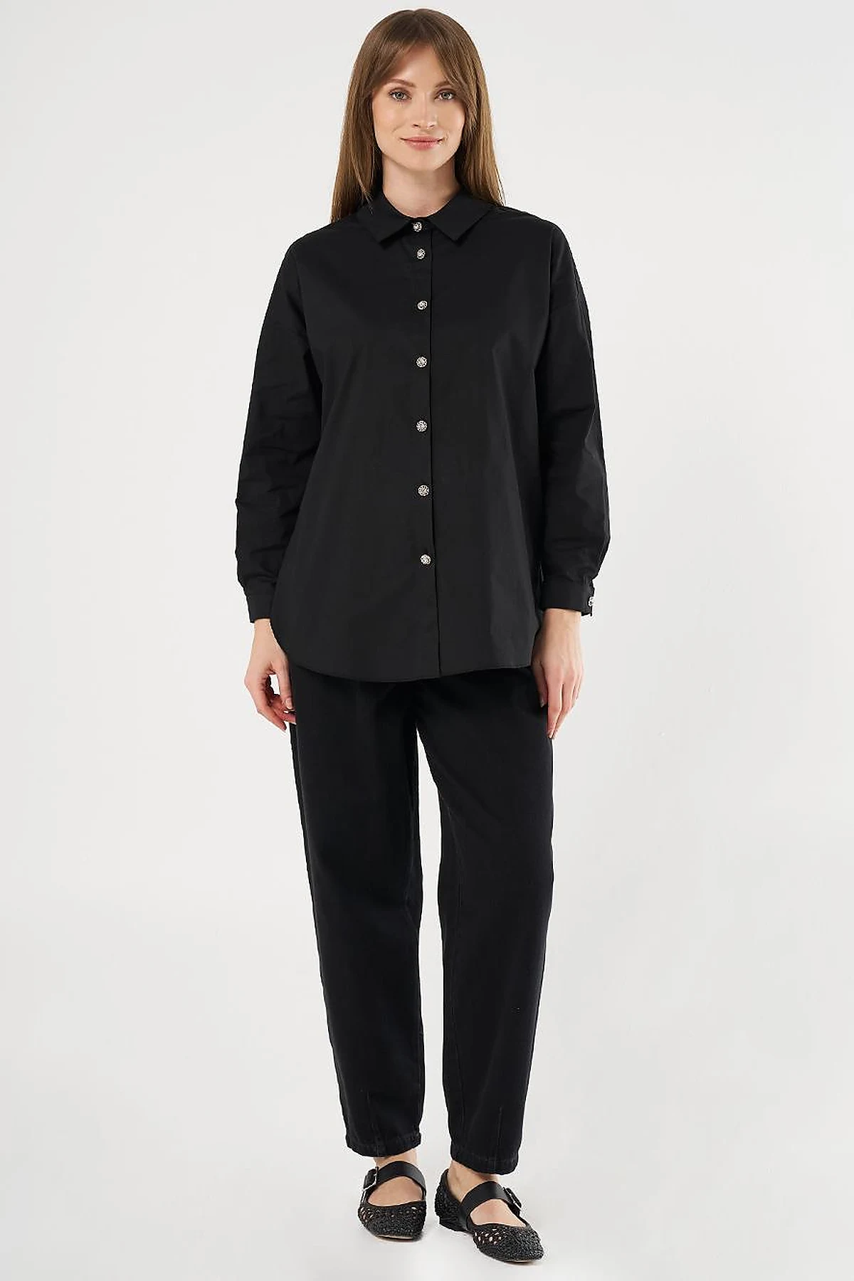 Lace-Up Back Cotton Tunic Black