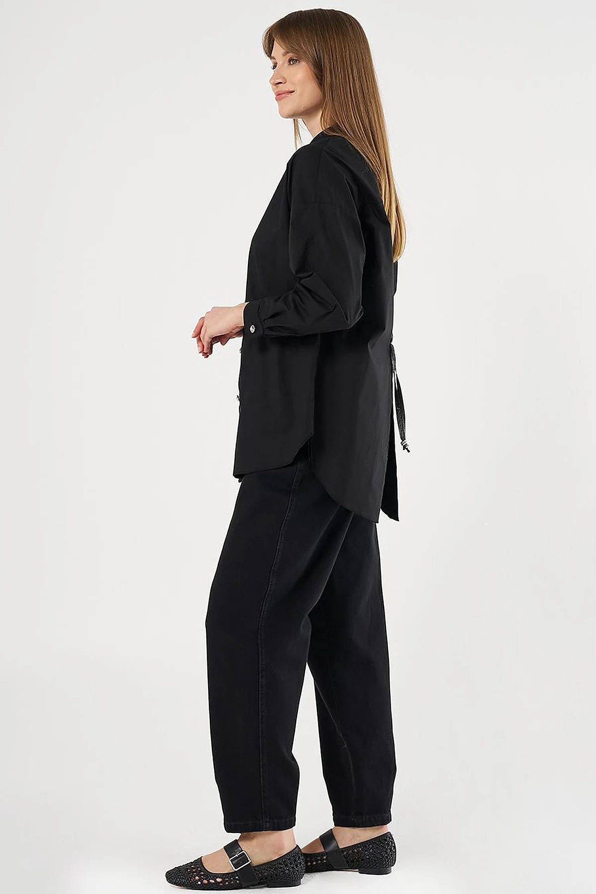 Lace-Up Back Cotton Tunic Black