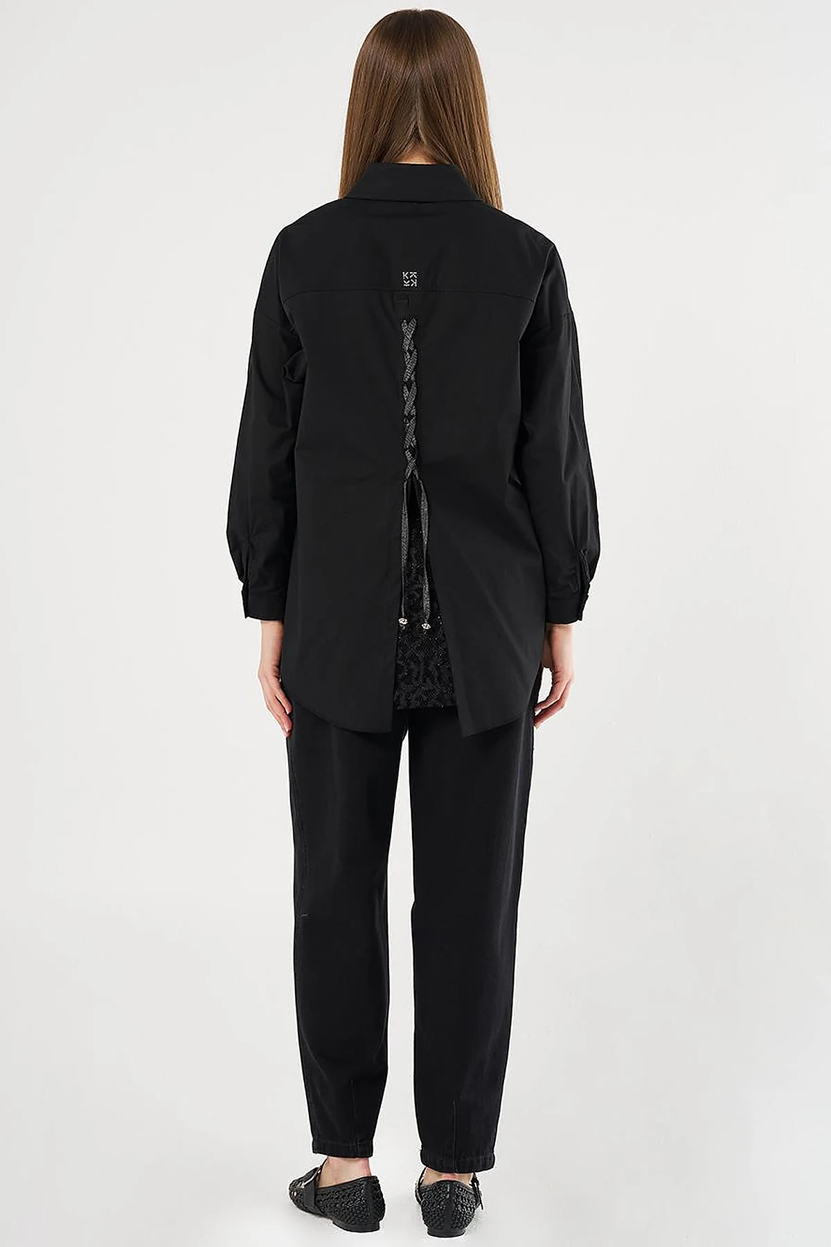 Lace-Up Back Cotton Tunic Black