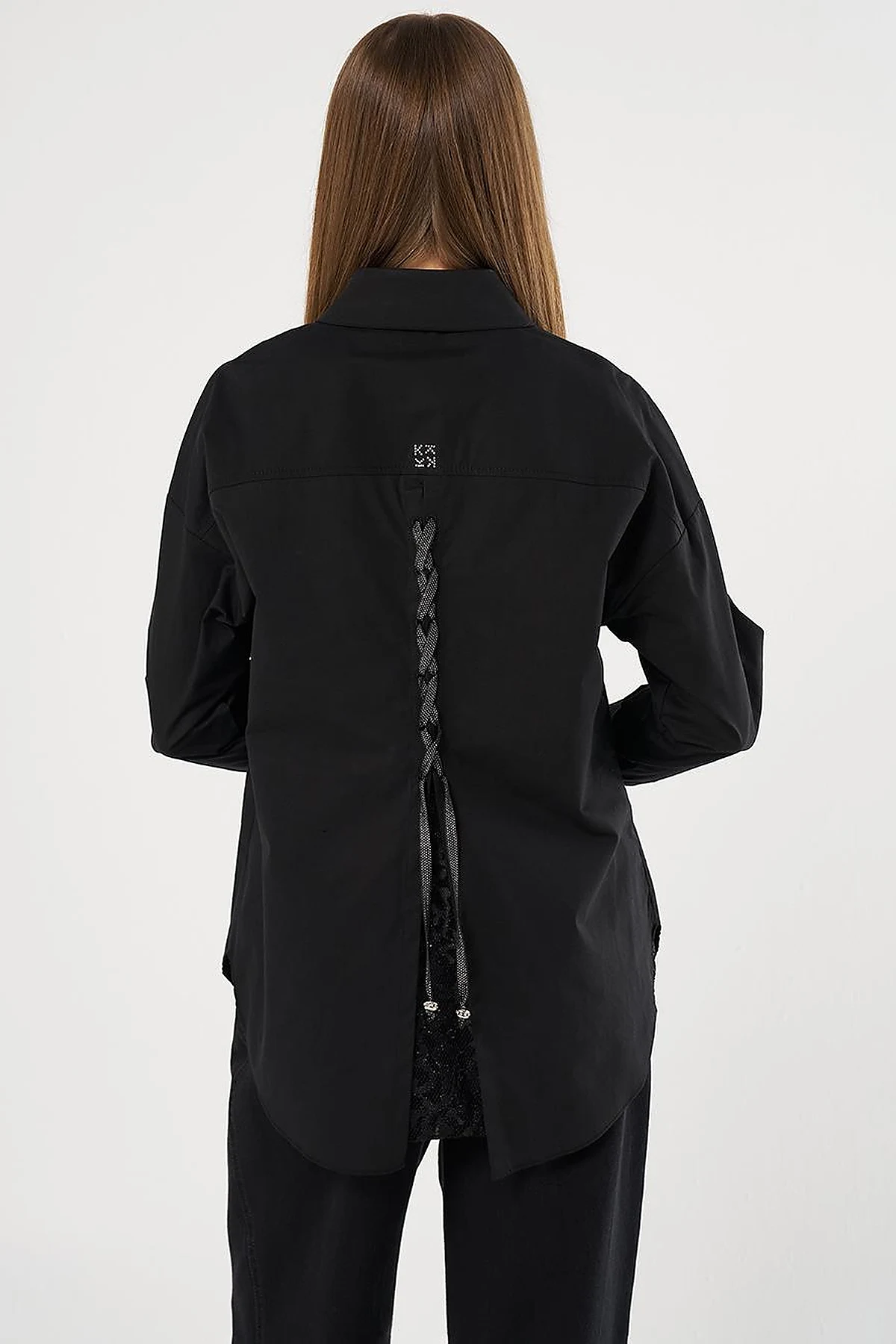 Lace-Up Back Cotton Tunic Black