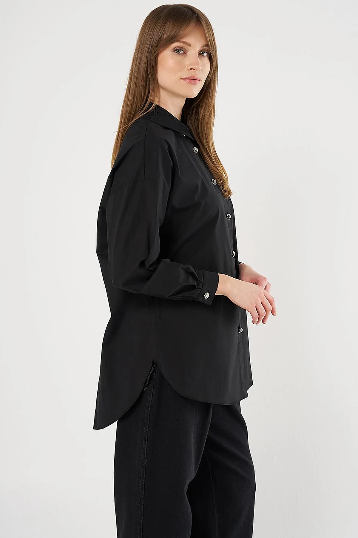 Lace-Up Back Cotton Tunic Black
