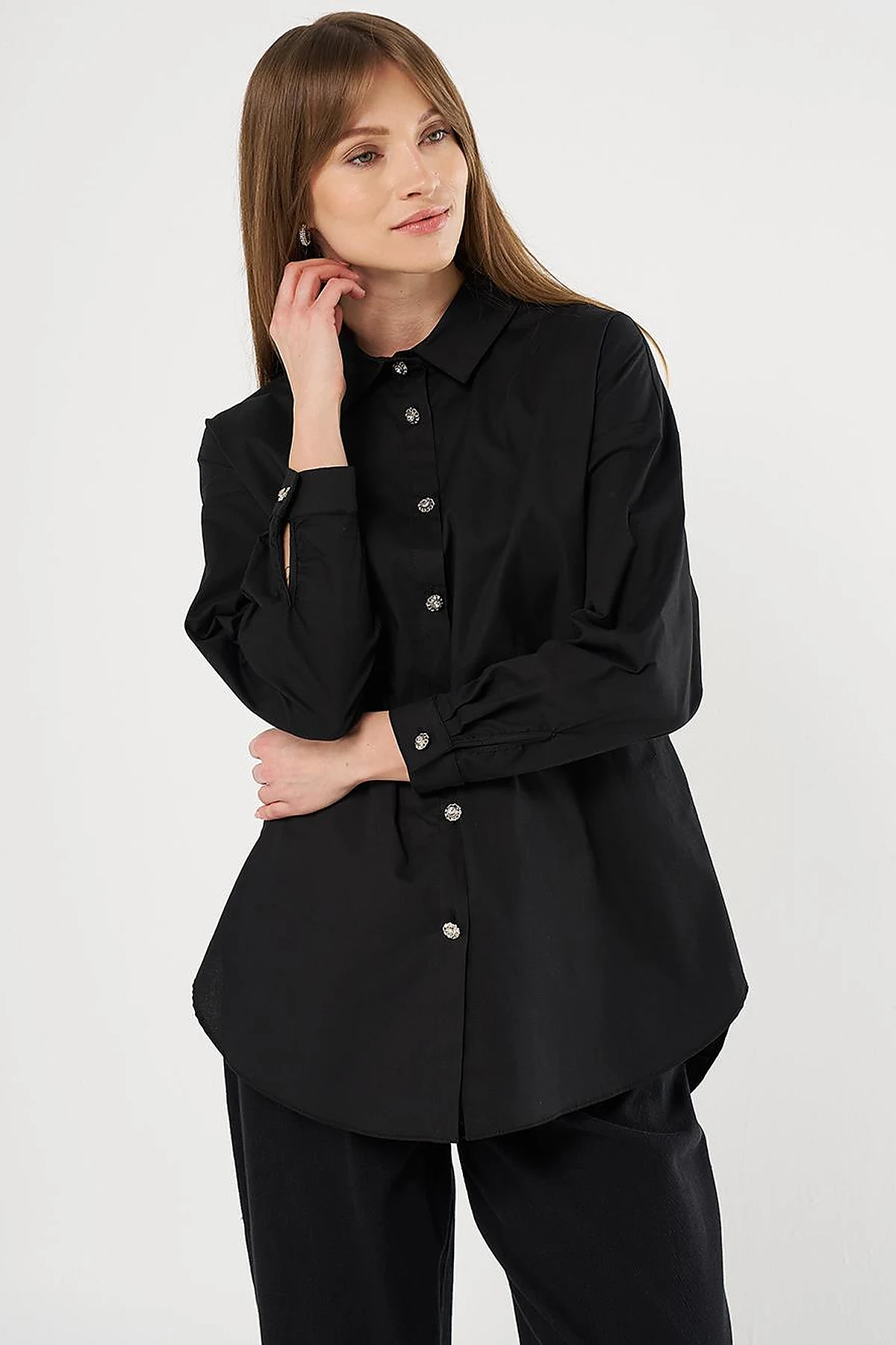 Lace-Up Back Cotton Tunic Black