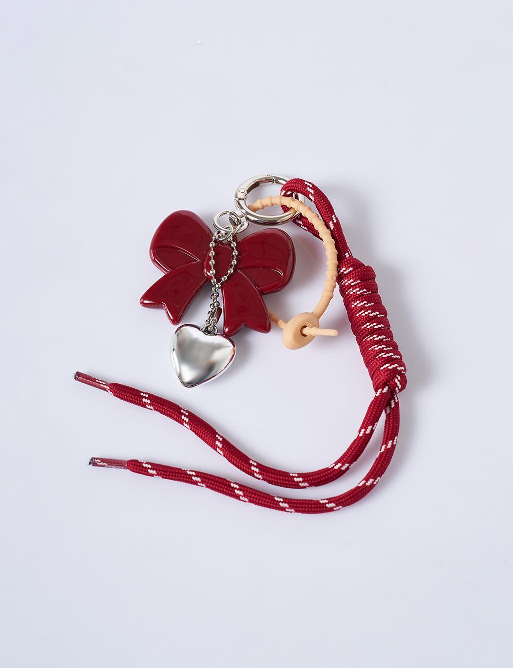 Bow Detail Charm Keychain in Burgundy