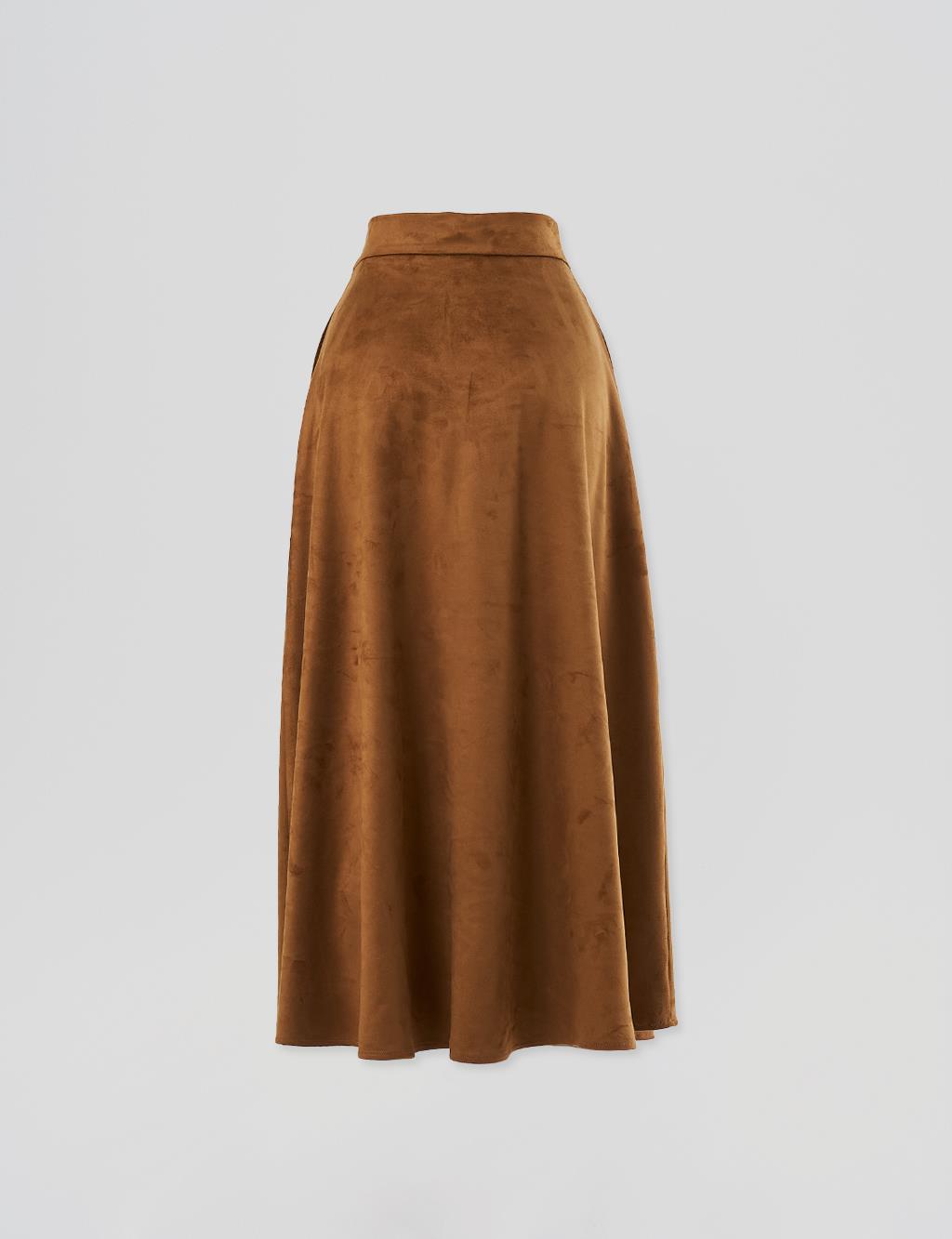 Süet Kloş Etek Camel 