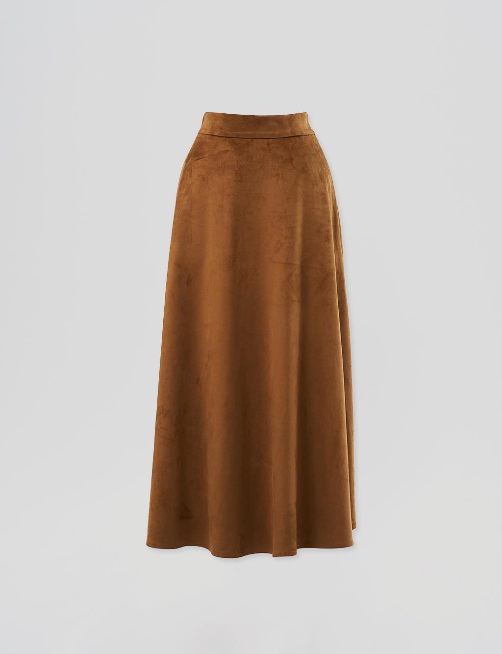 Süet Kloş Etek Camel 