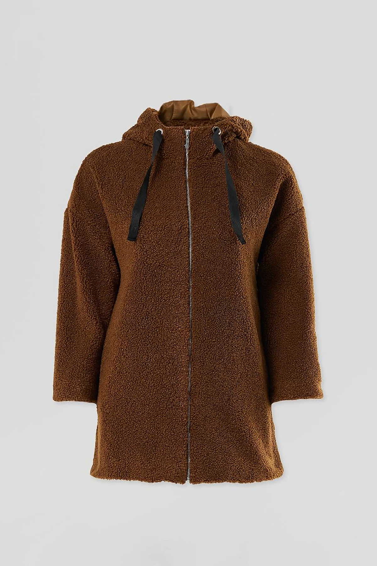Kapüşonlu Peluş Ceket Bej