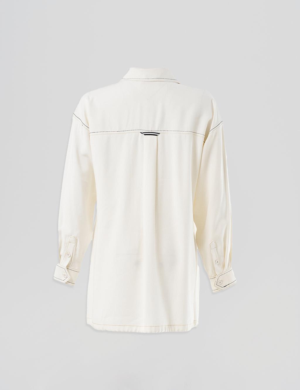 Punto-Stitched Chain-Embellished Tunic Ecru
