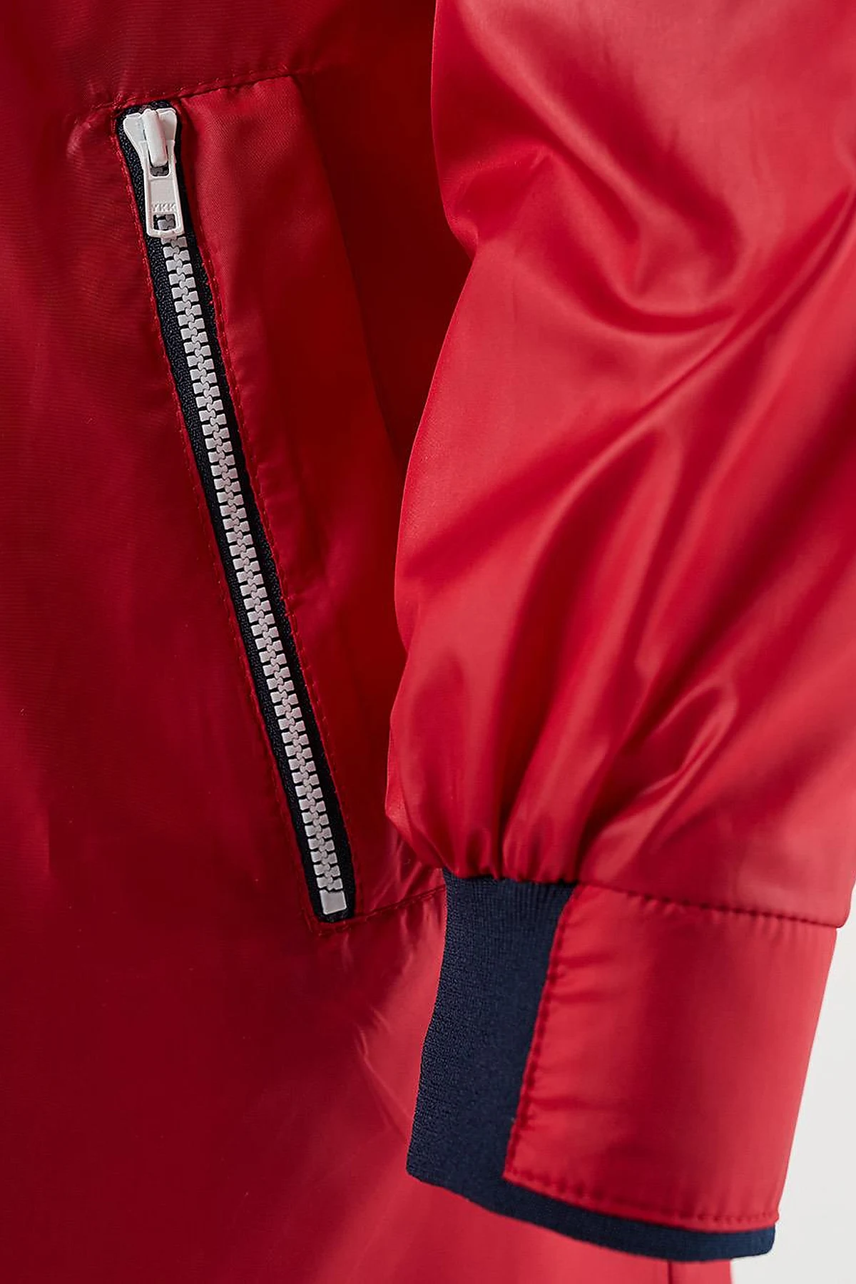 Mesh-Trimmed Hooded Long Jacket Scarlet Red