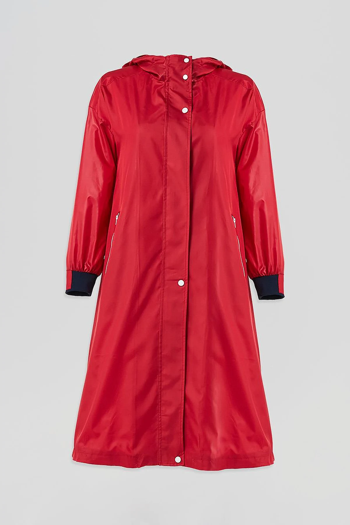 Mesh-Trimmed Hooded Long Jacket Scarlet Red