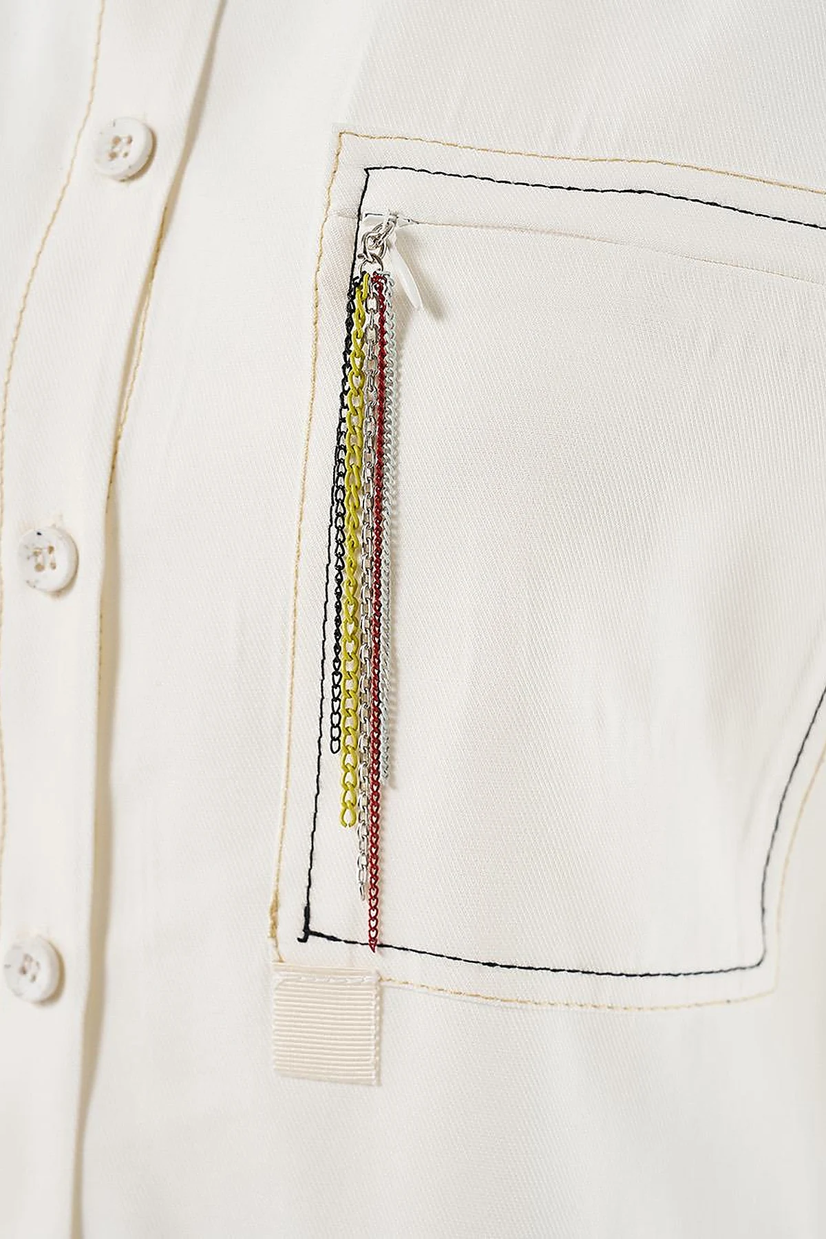 Punto-Stitched Chain-Embellished Tunic Ecru