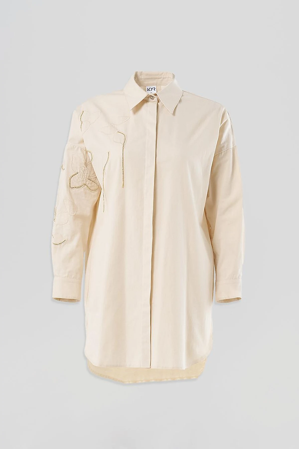 100% Cotton Stone Embellished Tunic Cream