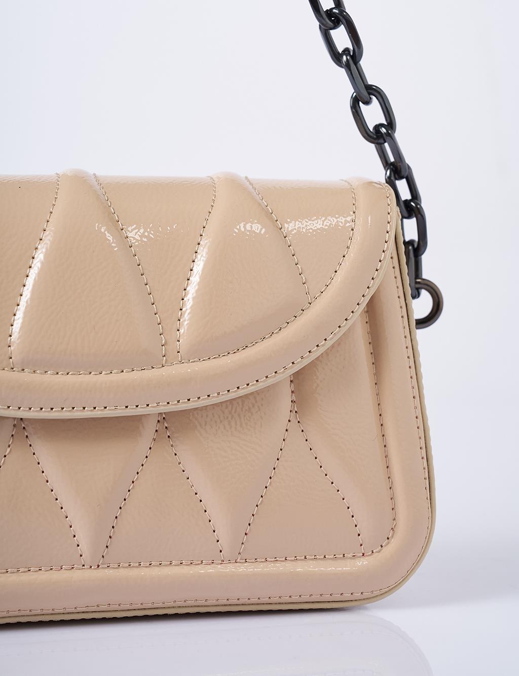 Flap Patent Baguette Bag Stone