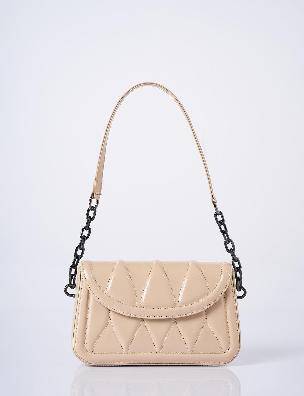 Flap Patent Baguette Bag Stone