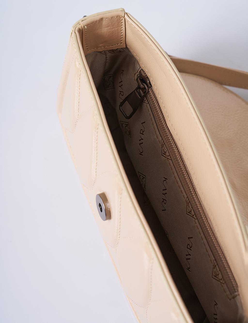 Flap Patent Baguette Bag Stone
