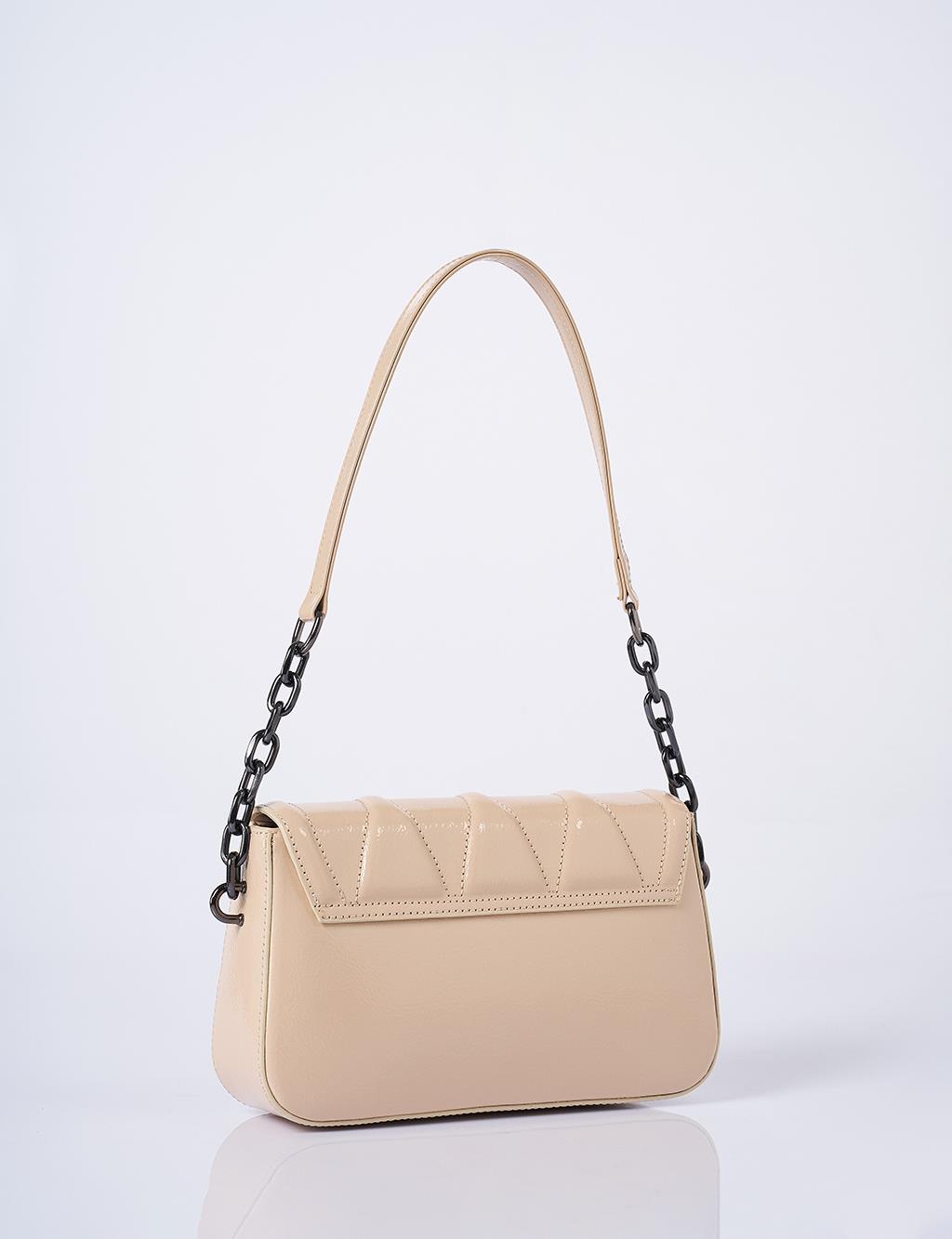 Flap Patent Baguette Bag Stone