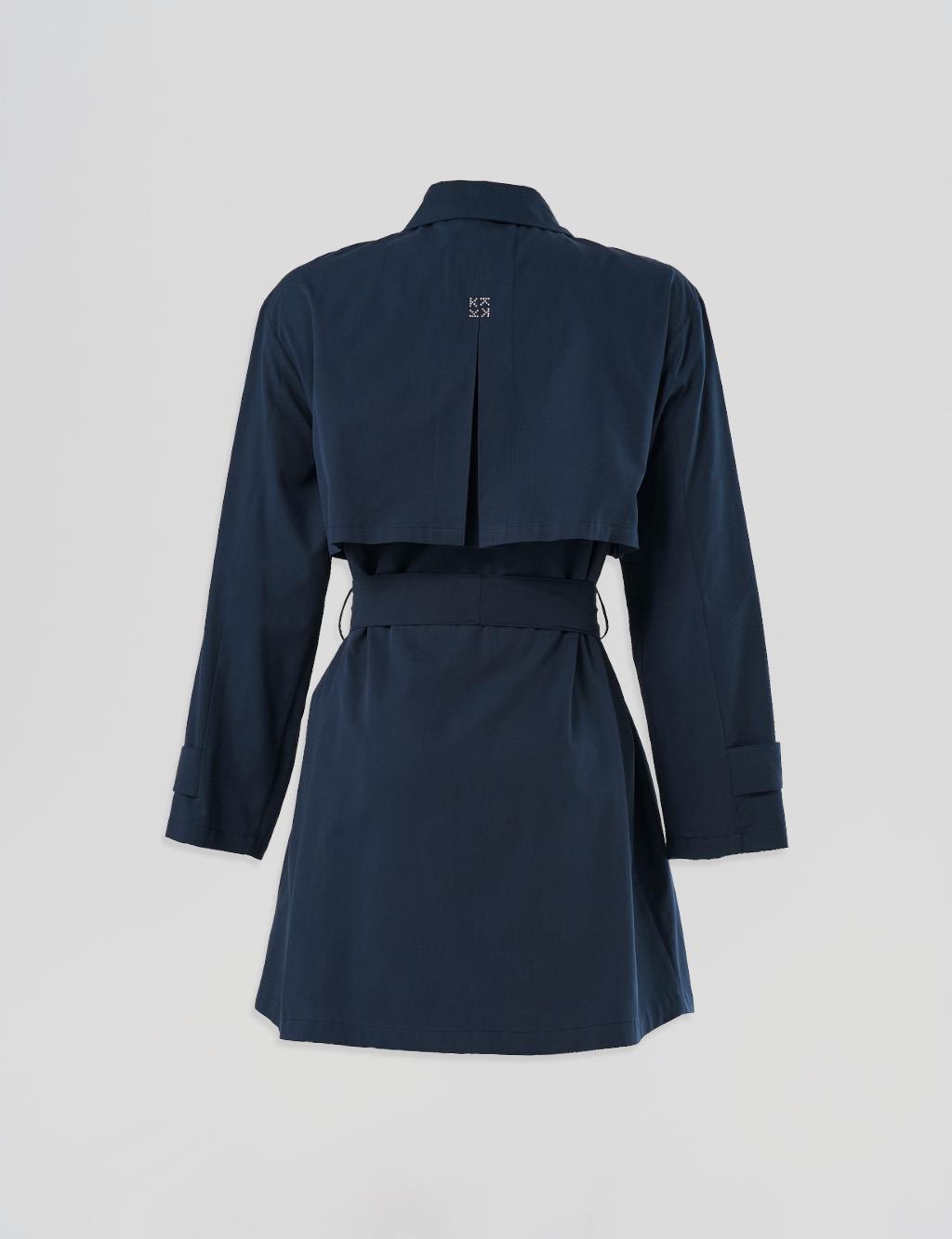 Shiny Button-Detail Cotton Tunic - Dark Navy Blue