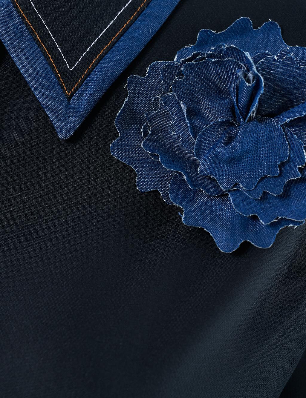 Belted Brooch Detail Tunic in Navy