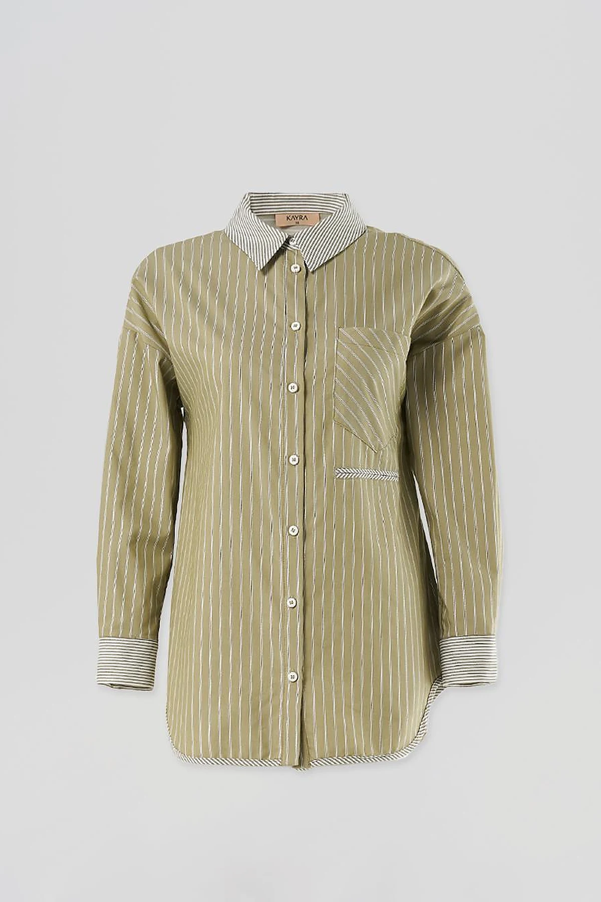 Shirt Collar Tunic with Pattern Details, Khaki
