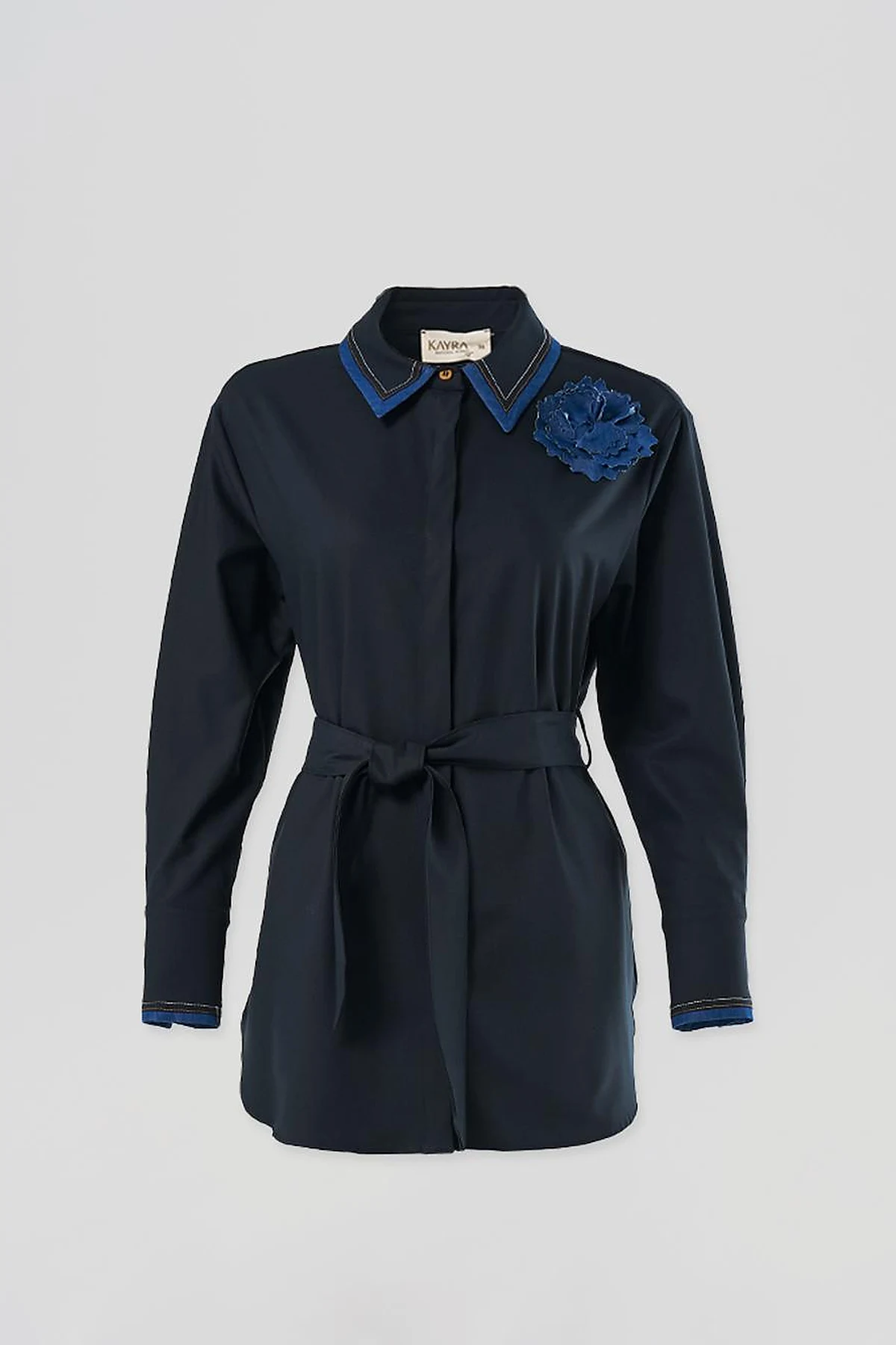 Belted Brooch Detail Tunic in Navy