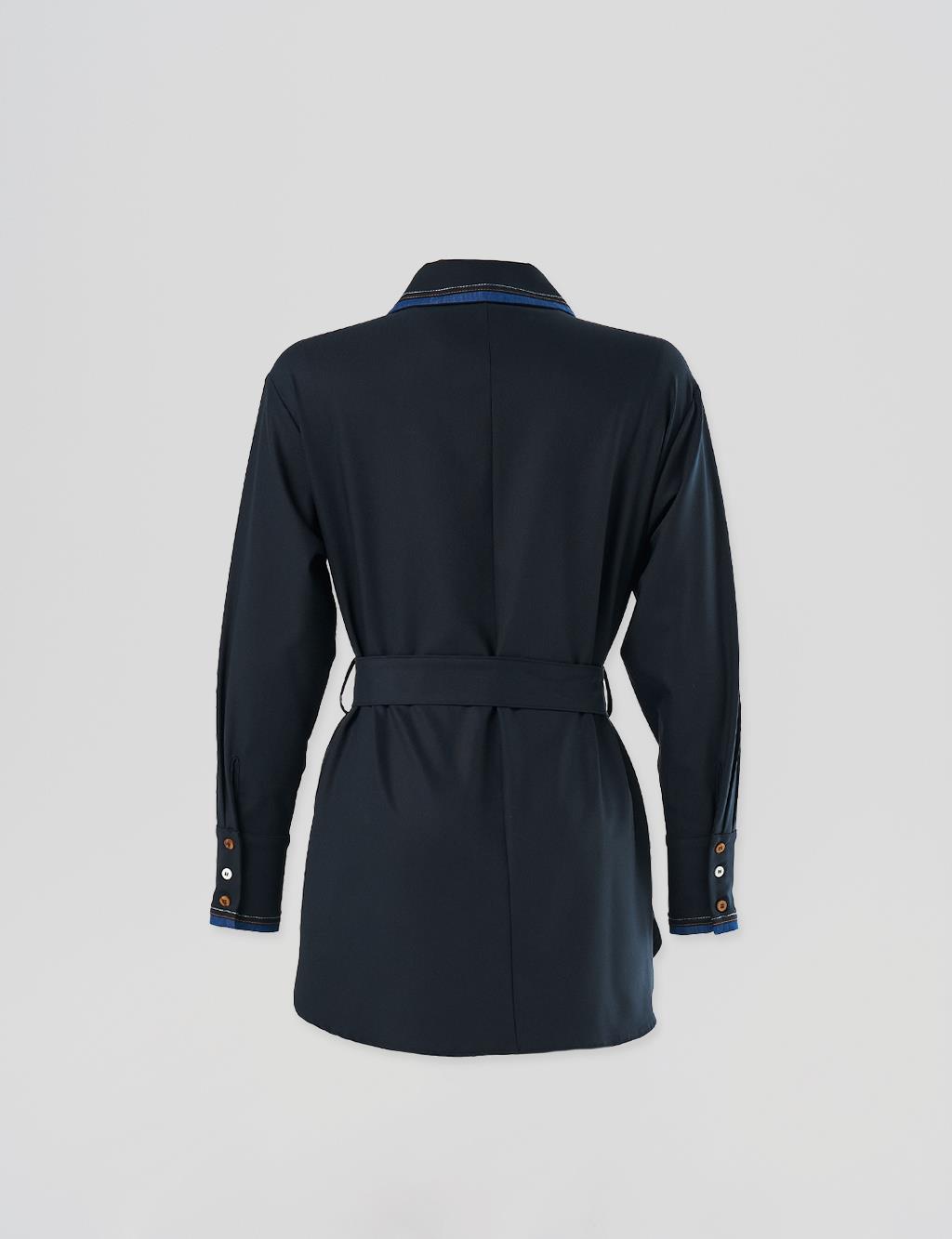 Belted Brooch Detail Tunic in Navy