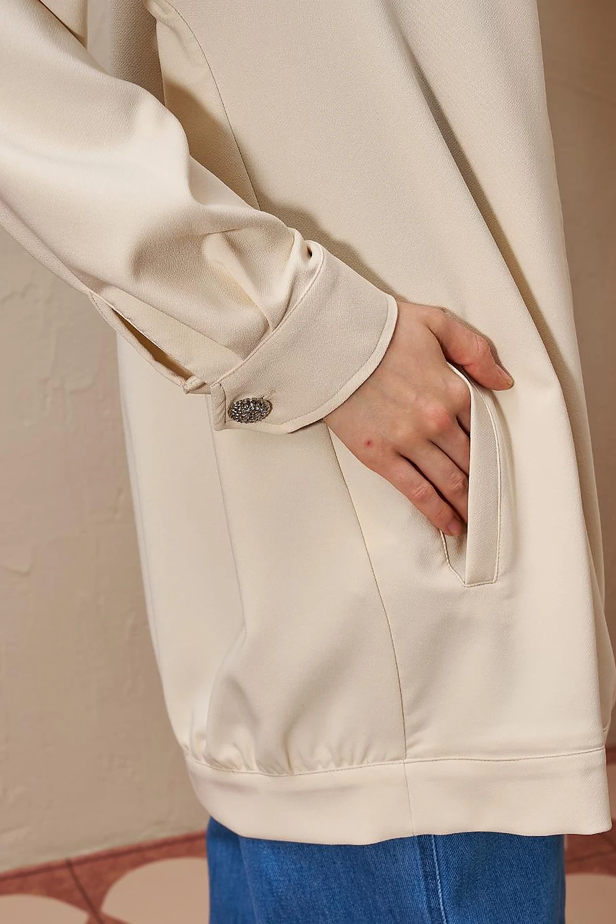 Beaded Detail College Collar Jacket Cream