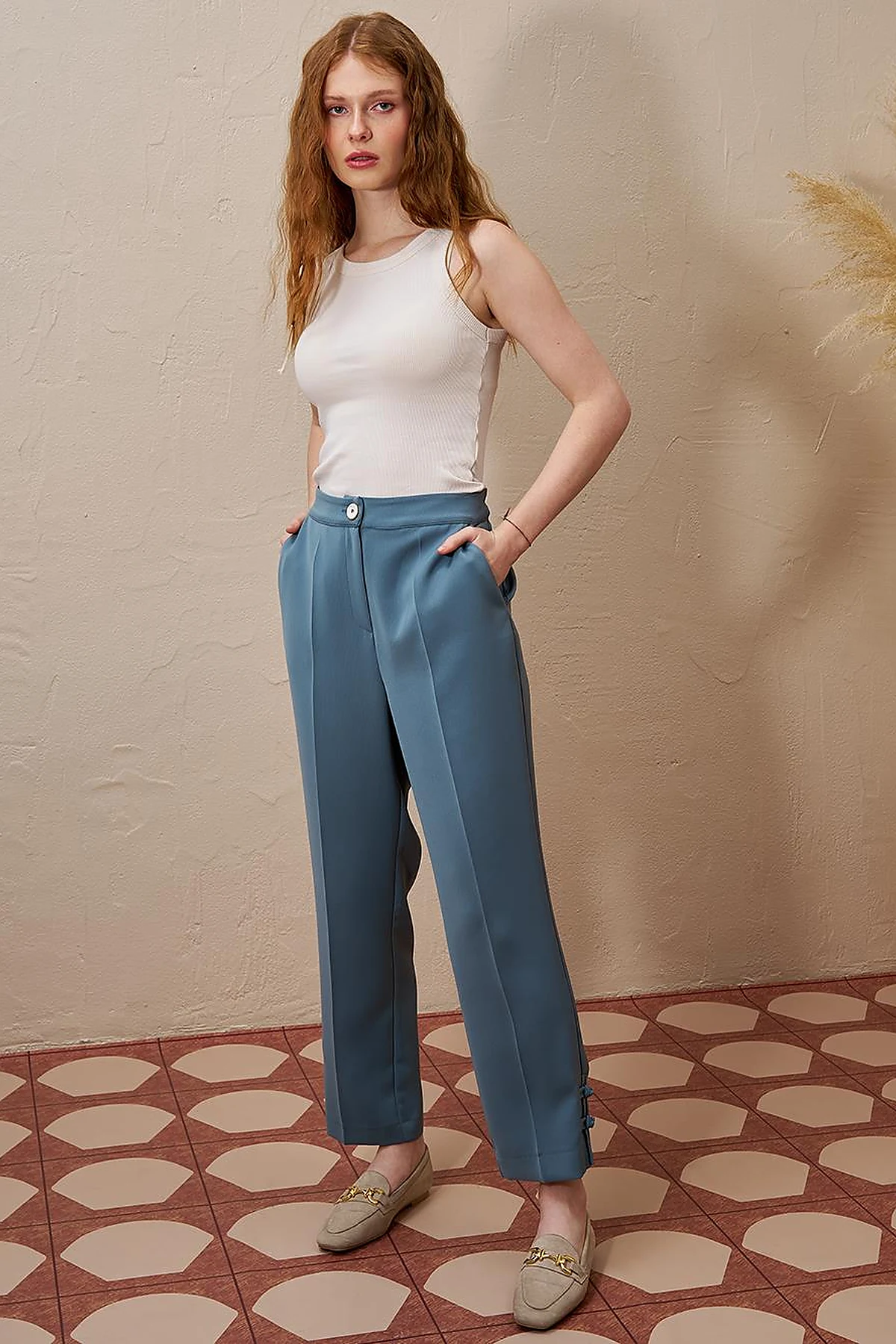 Creased Pipe Leg Trousers Misty Blue