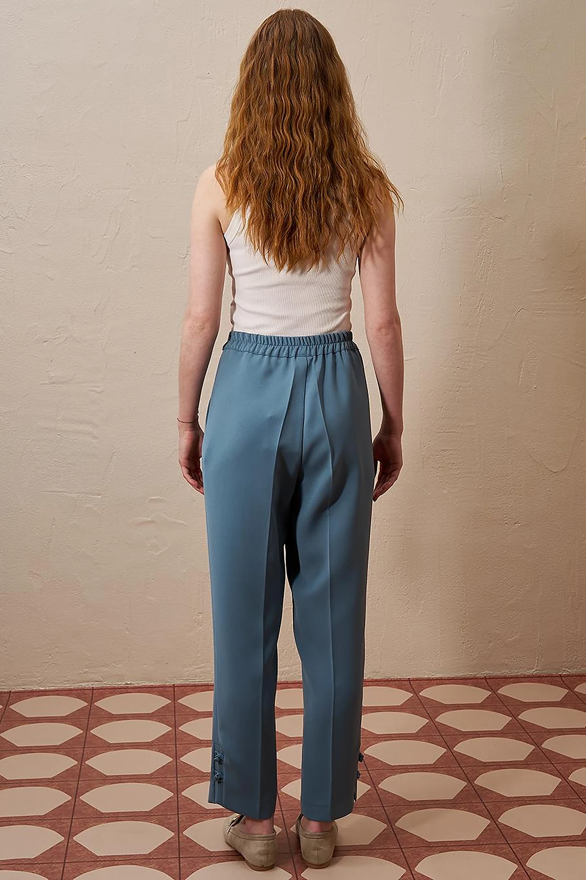 Creased Pipe Leg Trousers Misty Blue