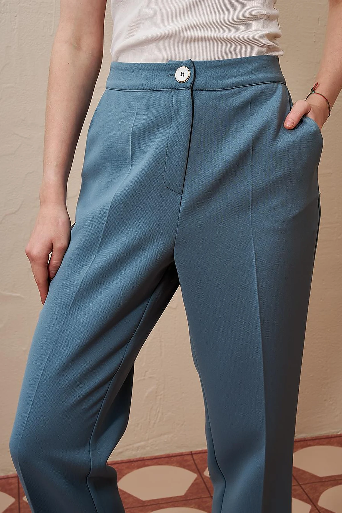 Creased Pipe Leg Trousers Misty Blue