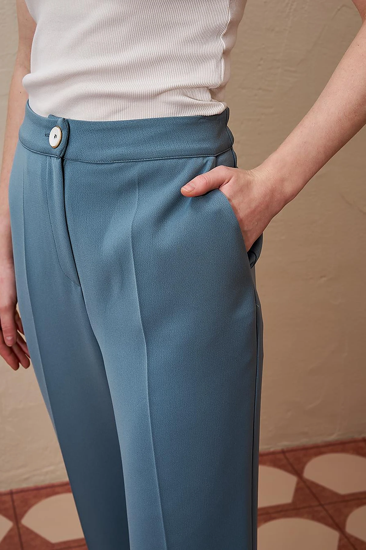 Creased Pipe Leg Trousers Misty Blue