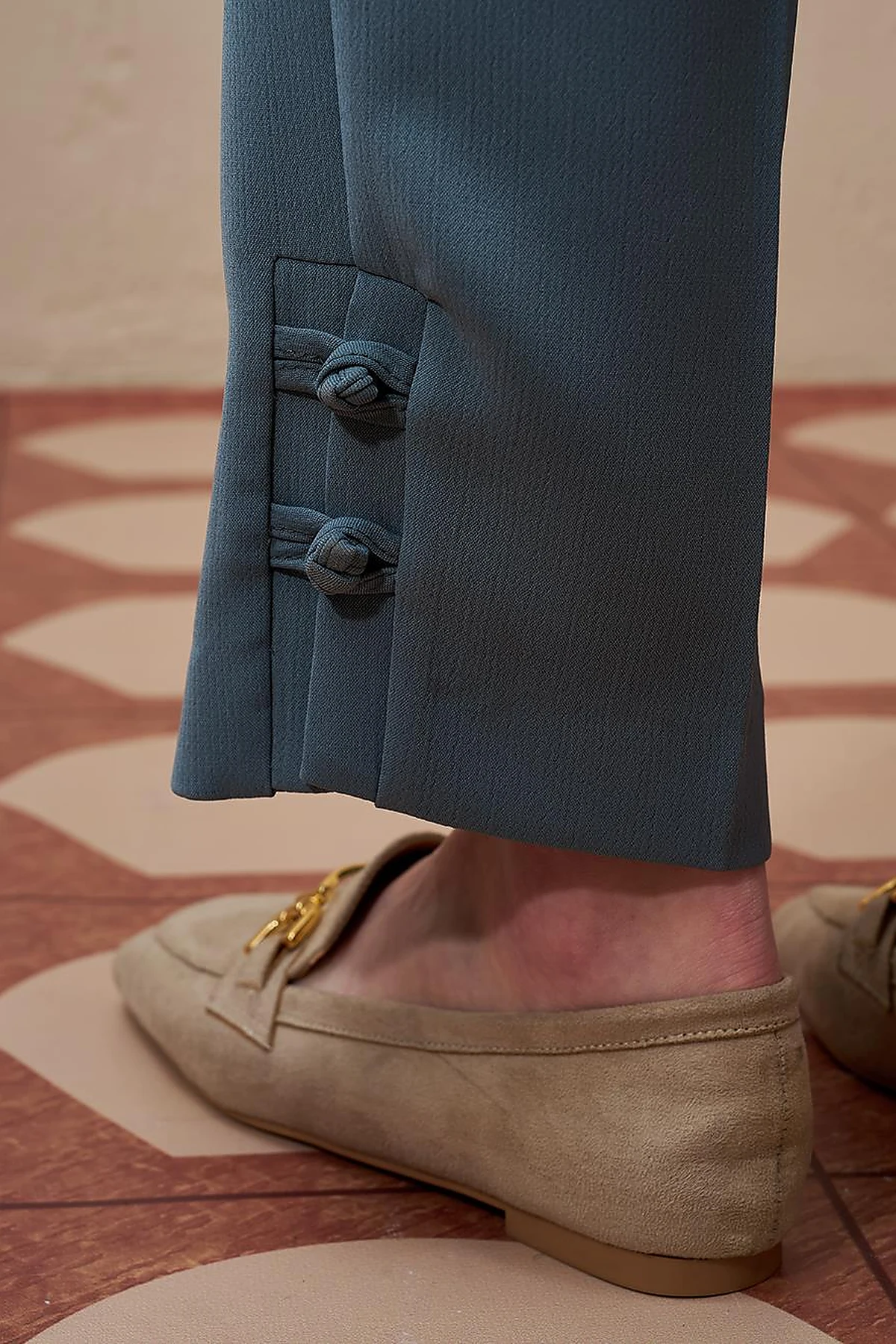 Creased Pipe Leg Trousers Misty Blue