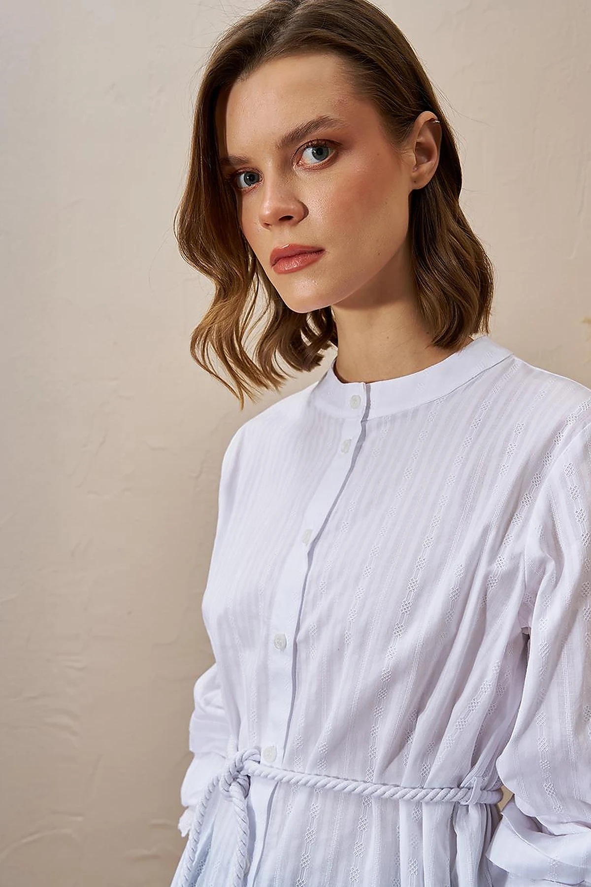 100% Cotton Tunic with Lace-Trimmed Cuffs Optical White