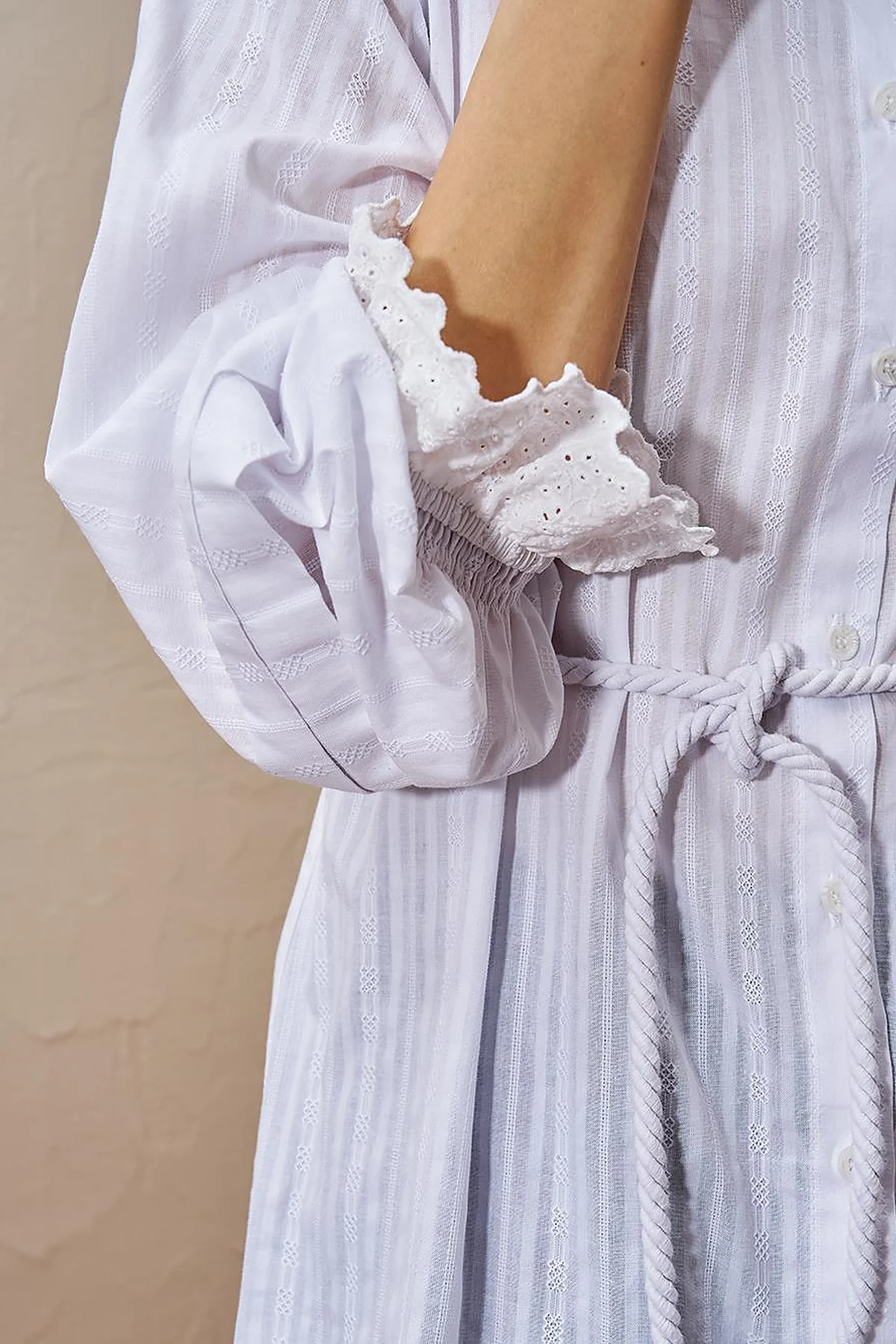 100% Cotton Tunic with Lace-Trimmed Cuffs Optical White